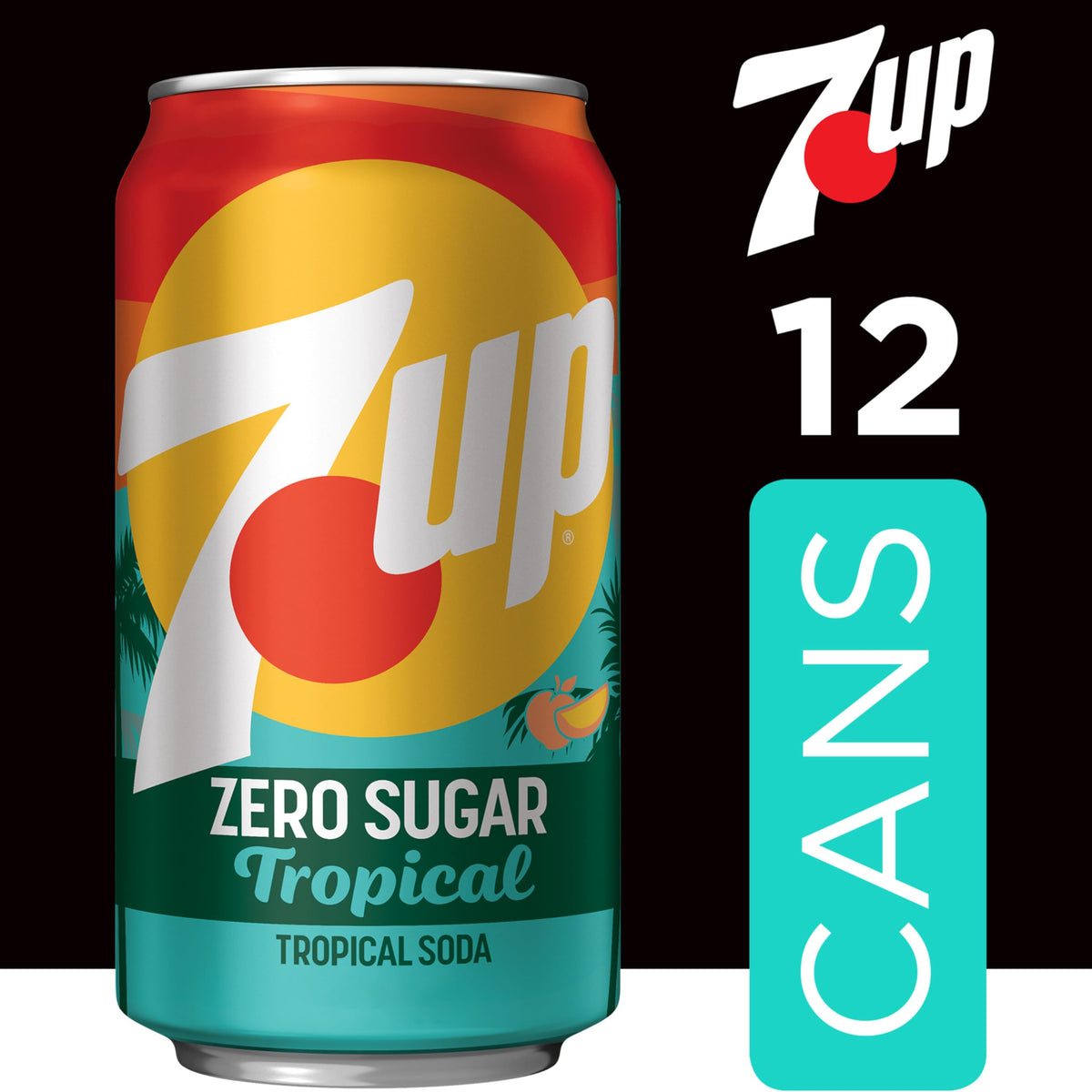 7UP Tropical Zero Sugar Soda, 12 fl oz cans, 12 pack