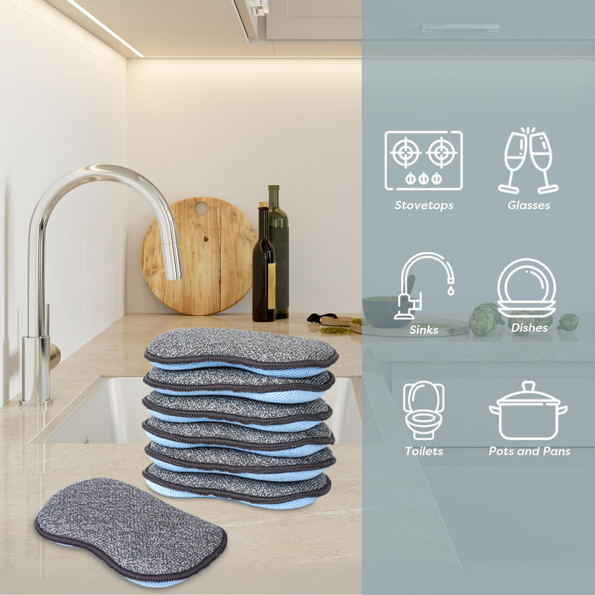 Multi-Purpose Sponges Kitchen by Scrub-it - Non-Scratch Microfiber sponges for Cleaning, Along with Heavy Duty Scrubbing Power - Reusable Dish Sponge