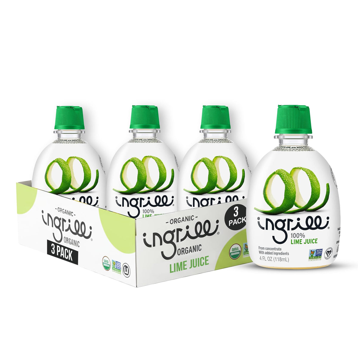 Ingrilli 100% Lime Juice from Concentrate, 4 Fl Oz Squeeze Bottles (Pack of 3)