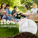 Lxins ECO 10 Inch 3 Compartment Paper Plates ?White 150 Pack?, Compostable Divided Plates, 100% Sugarcane Bagasse, Heavy Duty Disposable Plates