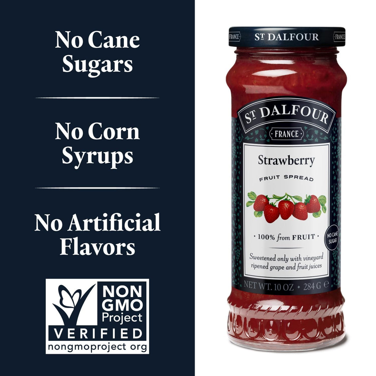 St. Dalfour Strawberry Fruit Spread - 10oz - 100% from Fruit, No Artificial Ingredients, Non-GMO, No Cane Sugars, All Natural, Made in France