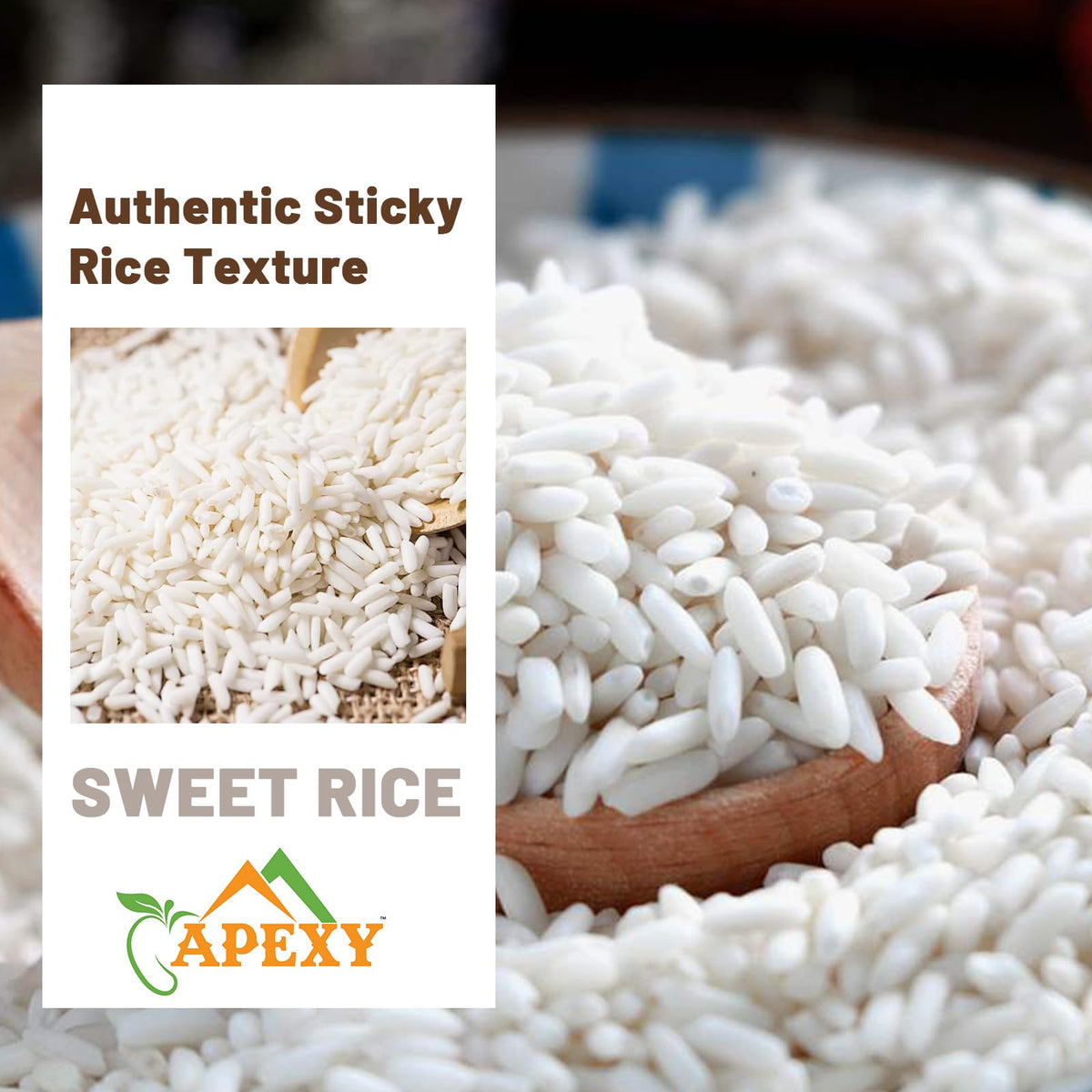 Apexy Premium Long Grain Sweet Rice 5 lb - Glutinous Sticky Rice, Non-GMO | Perfect for Asian Desserts, Sushi, Dumplings & Sticky Rice Dishes | Soft, Chewy Texture