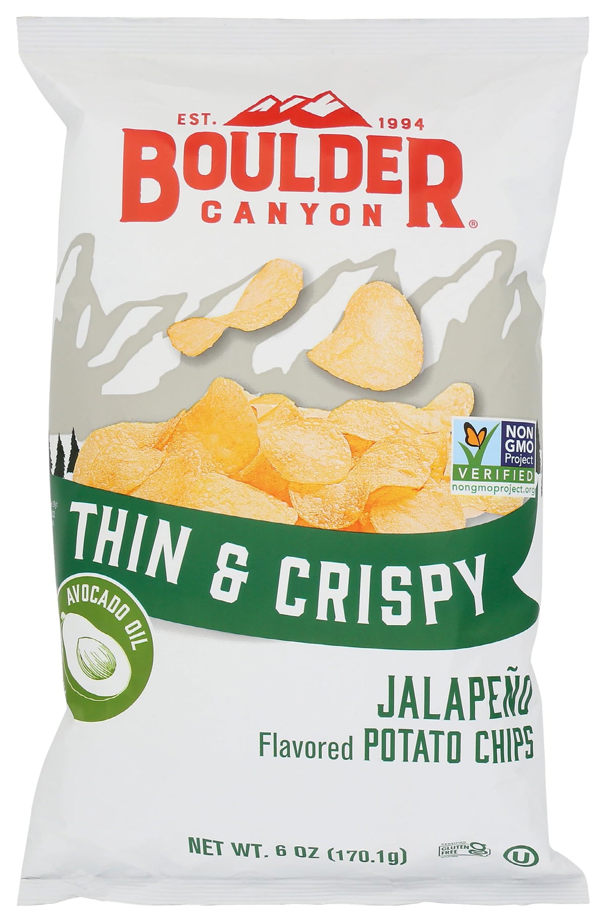 BOULDER CANYON Thin & Crispy Avocado Oil Jalapeno Potato Chips, 6 OZ