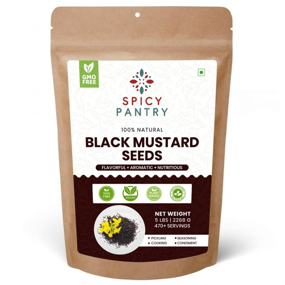 SPICY PANTRY Black Mustard Seeds 4 oz - Whole Spice for Curries, Pickles, Marinades, Spice Blends & Tempering - Non-GMO, Gluten Friendly, Bold