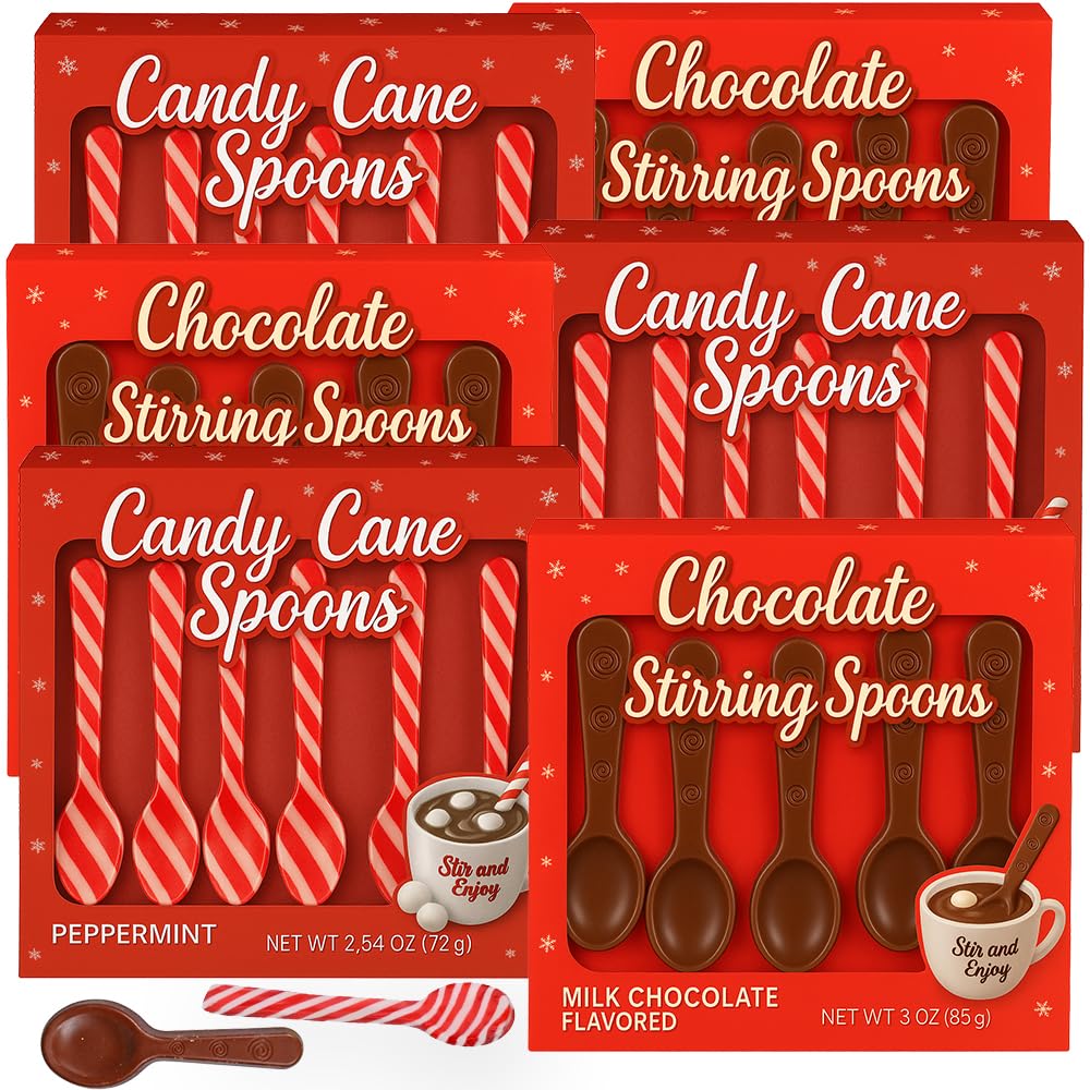 Candy Cane Peppermint & Milk Chocolate Candy Spoons - Edible Stirring Stick Hot Chocolate Coffee Tea Cocoa Bar Supply - Christmas Stocking Stuffer