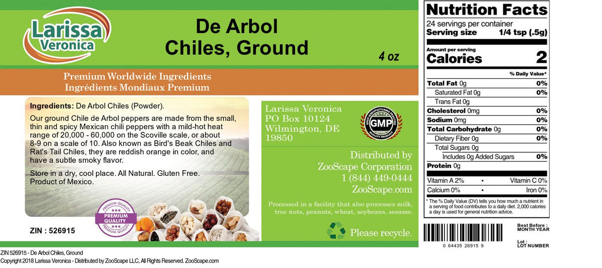 De Arbol Chiles, Ground (4 oz, ZIN: 526915) - 3 Pack