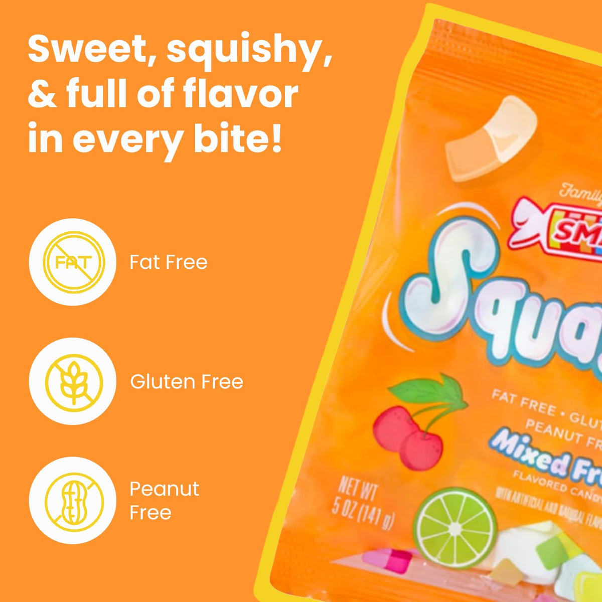 Smarties Squashies Mixed Fruit Flavor & Smarties Sampler Variety Pack- Peanut Free, Gluten Free & Fat Free Gummy Candy - Perfect for Birthday