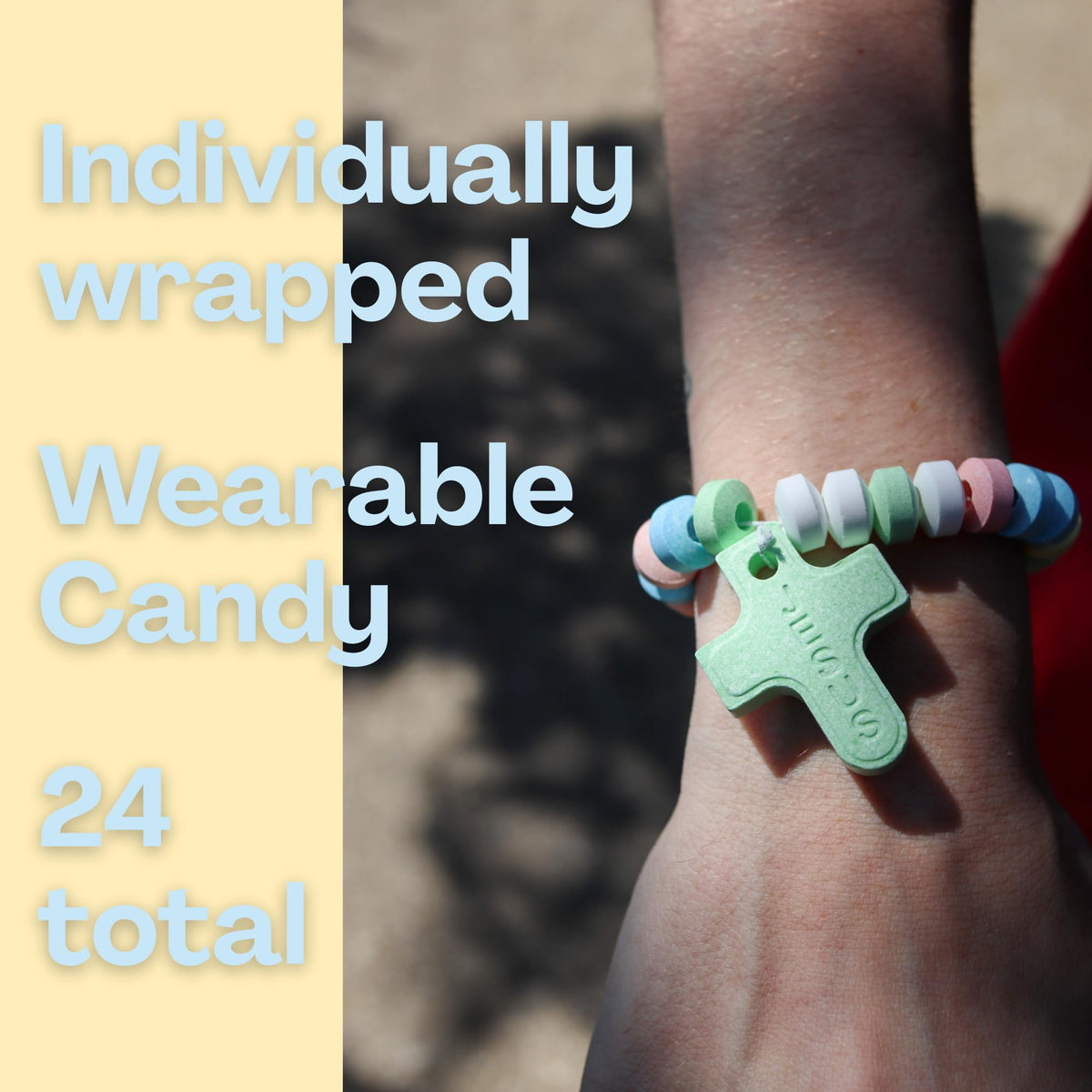Cross Shaped Candy Bracelets, Individually Wrapped Edible Jewelry Treats, VBS or Sunday School Snacks, 24 Count, 10.16 Ounces