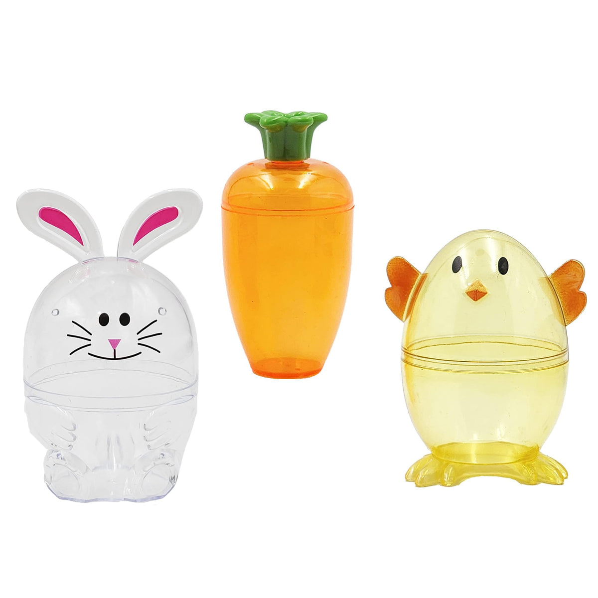 Fillable Easter Carrots, Bunny, and Chick 24-Pack Containers, Perfect Characters for Easter Egg Hunt, Basket Stuffers Filler, Surprise Carrot