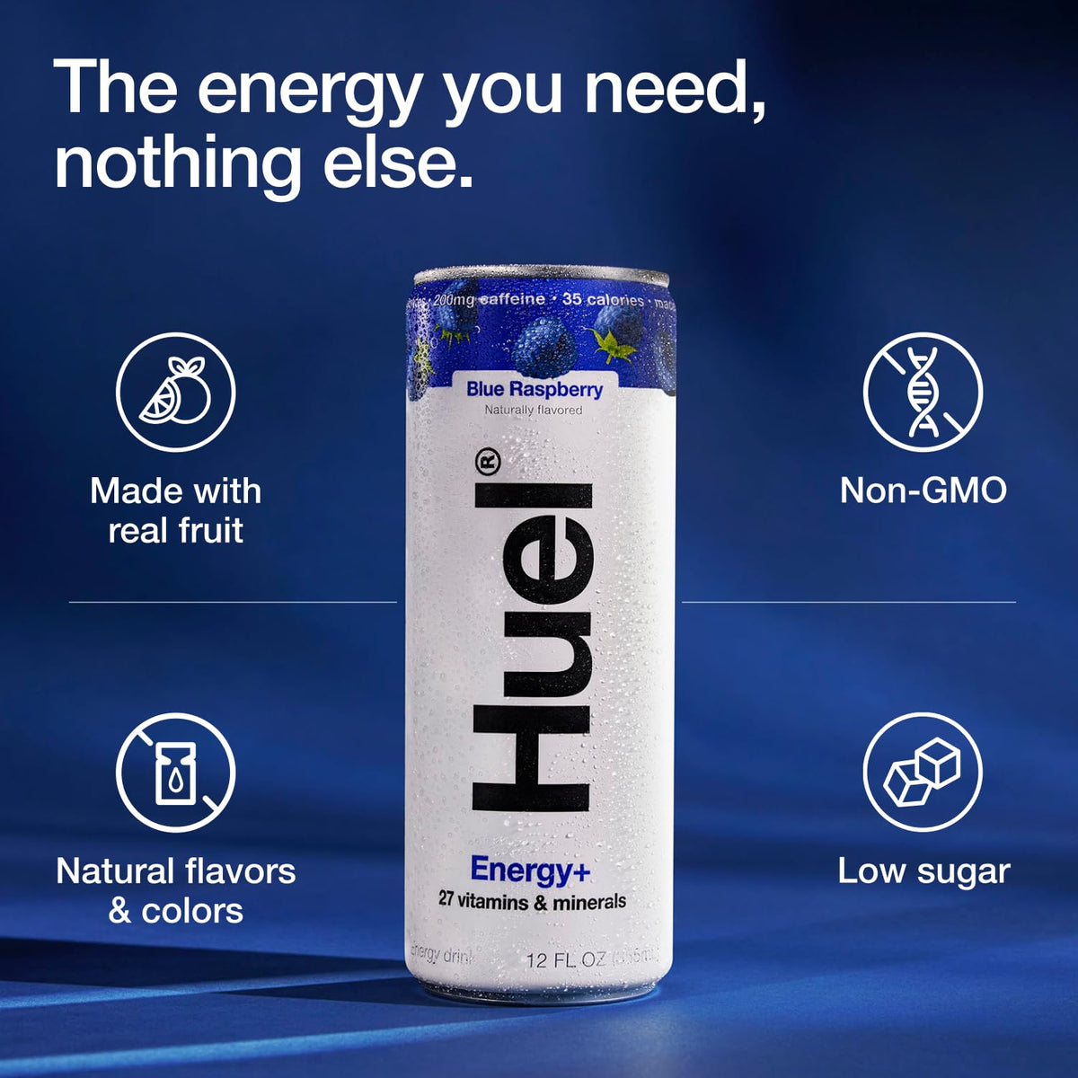 Huel Energy+ | Blue Raspberry Energy Drink | 200mg of Caffeine 35 Calories