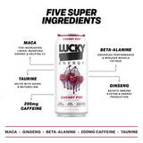 Lucky Energy Drink Cherry Pop, Zero Sugar, 200mg Caffeine, 12 Pack