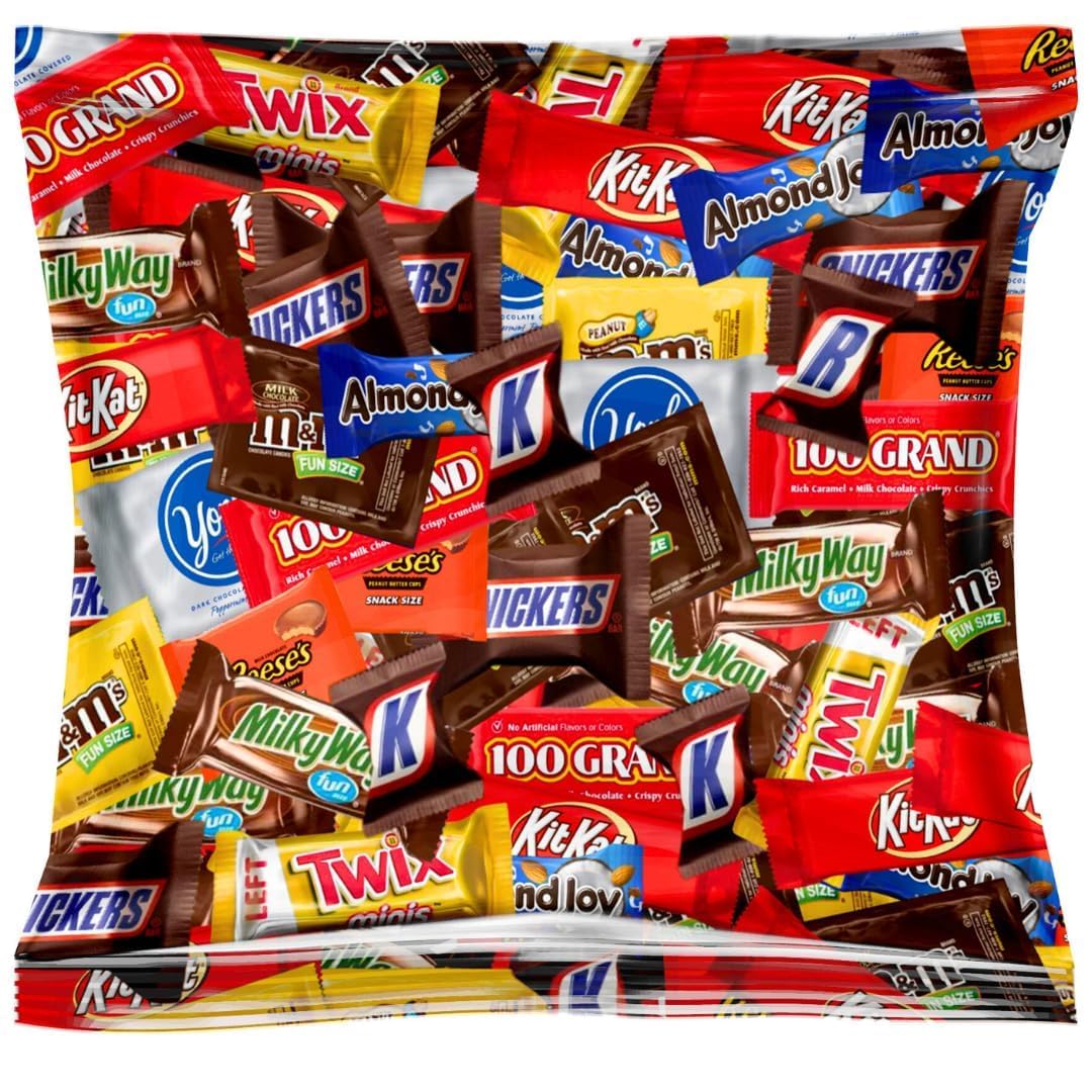 Bulk Chocolate Candy Mix - Individually Wrapped Fun Size Chocolate Bars & Treats Assortment - Caramel, Peanut Butter, Wafer & Milk Chocolate Favorites