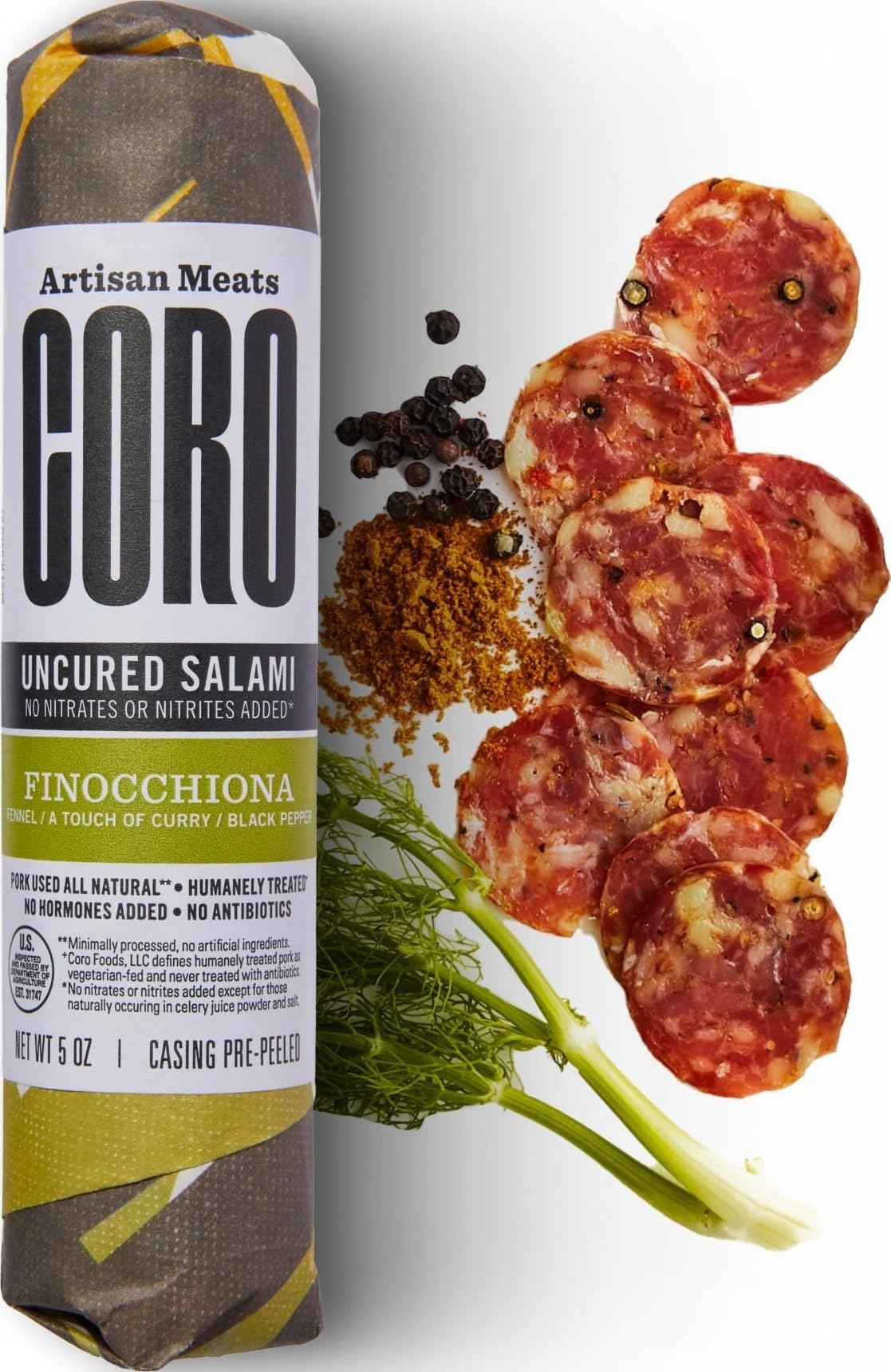 Coro Uncured Finocchiona Salami Stick - 5oz | Fennel & Black Pepper