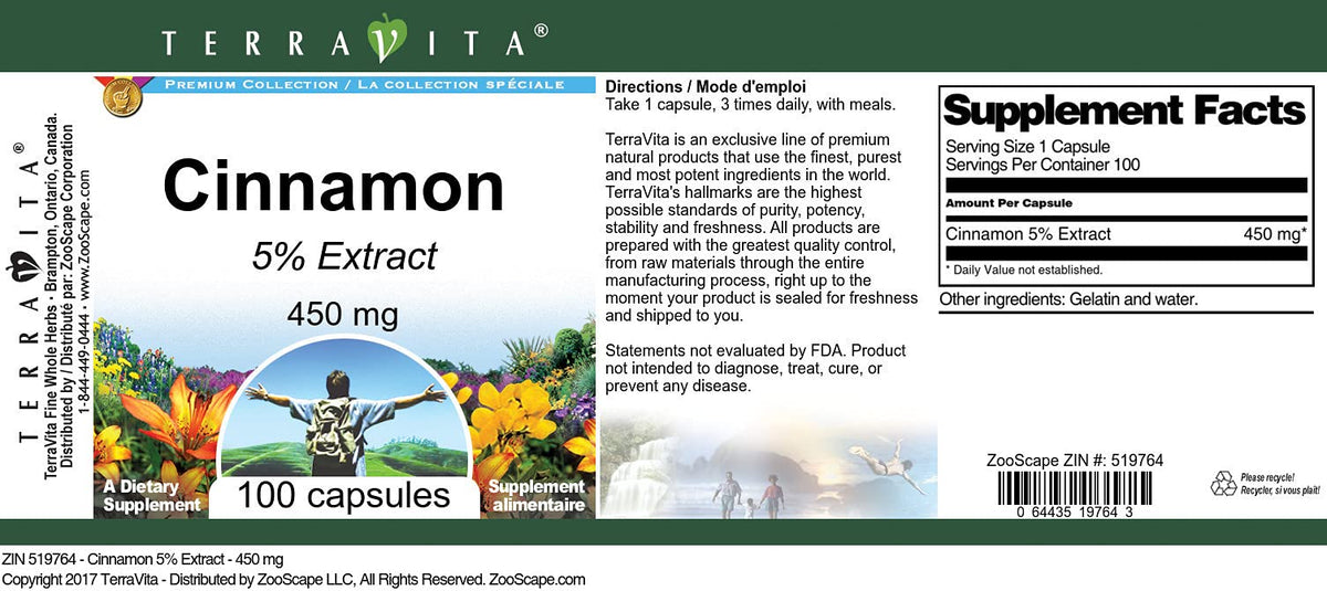 Cinnamon 5% - 450 mg (100 Capsules, ZIN: 519764)