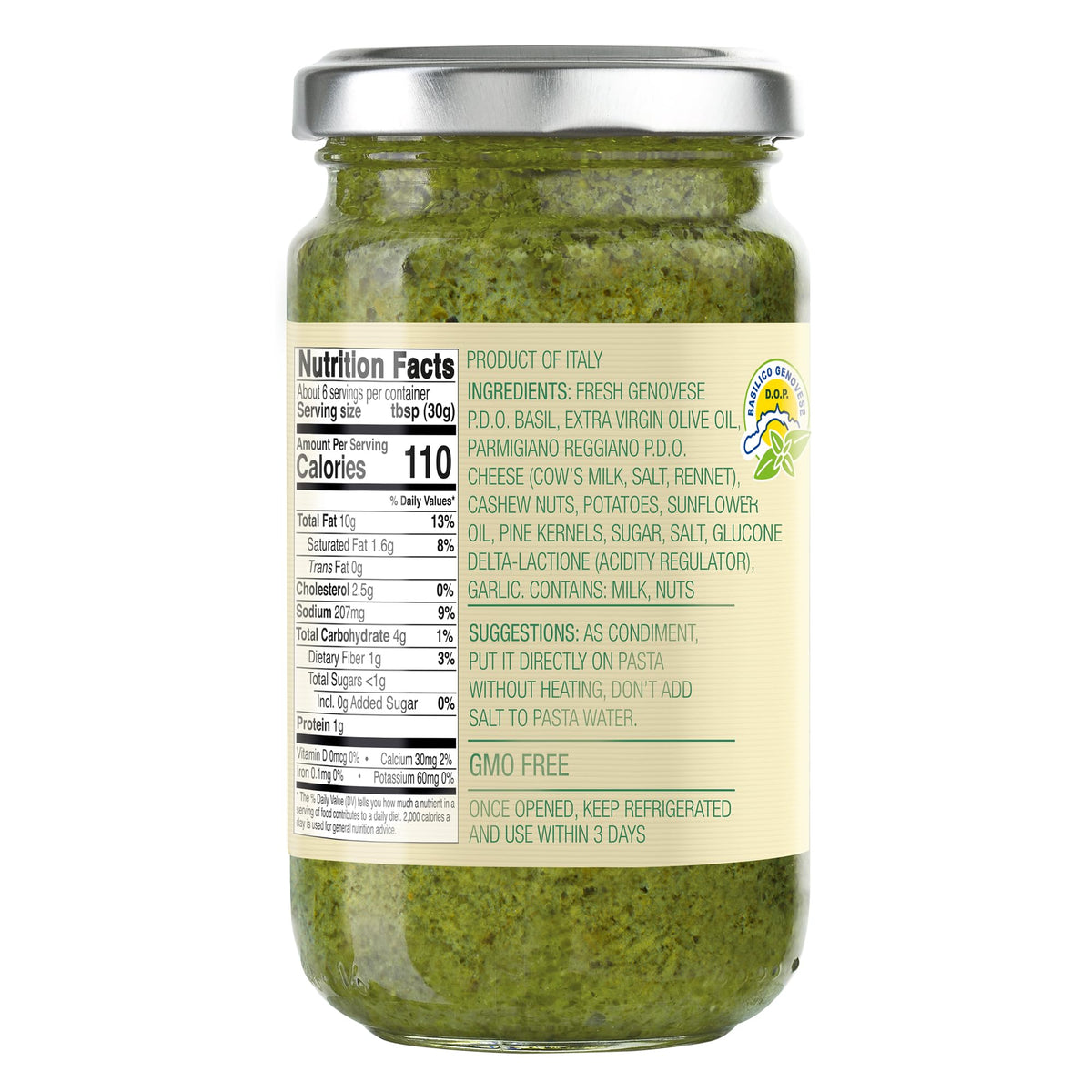 Compagnia Sanremo Basil Pesto with Cheese, 6.7 oz, (Pack of 1) - Authentic Italian Pesto Sauce - Rich, Savory Flavor with Fresh Basil, Grated Cheese