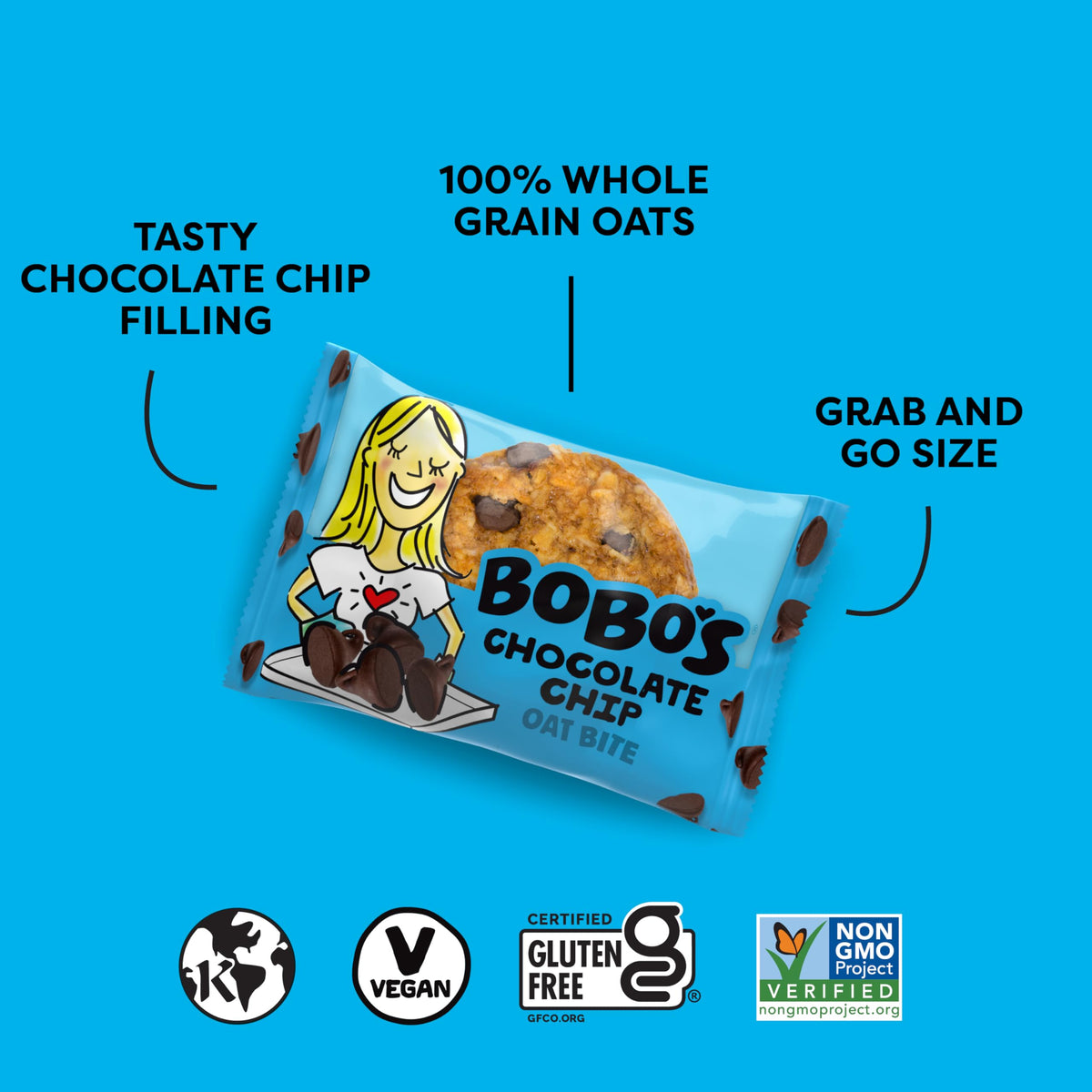 Bobo's Chocolate Chip Oat Bites, Simple Ingredients, Whole Grain Oats, Plant Based, Non-GMO, Gluten Free Breakfast Bars, Healthy Snacks for Adults