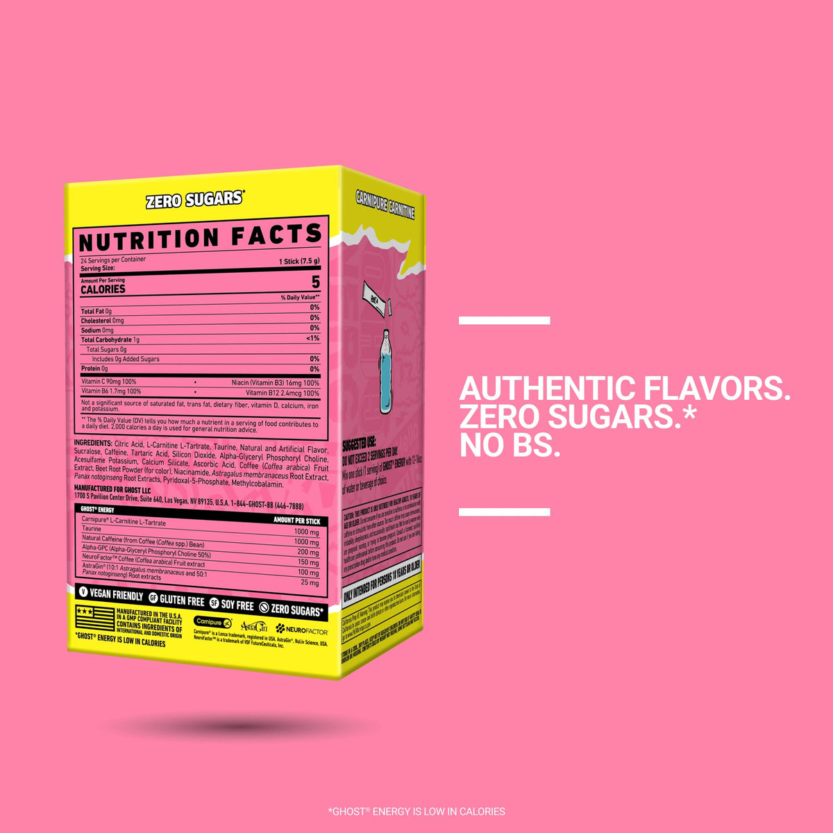 GHOST Sugar-Free Energy Drink Packets, Pink Lemonade, 24 Sticks