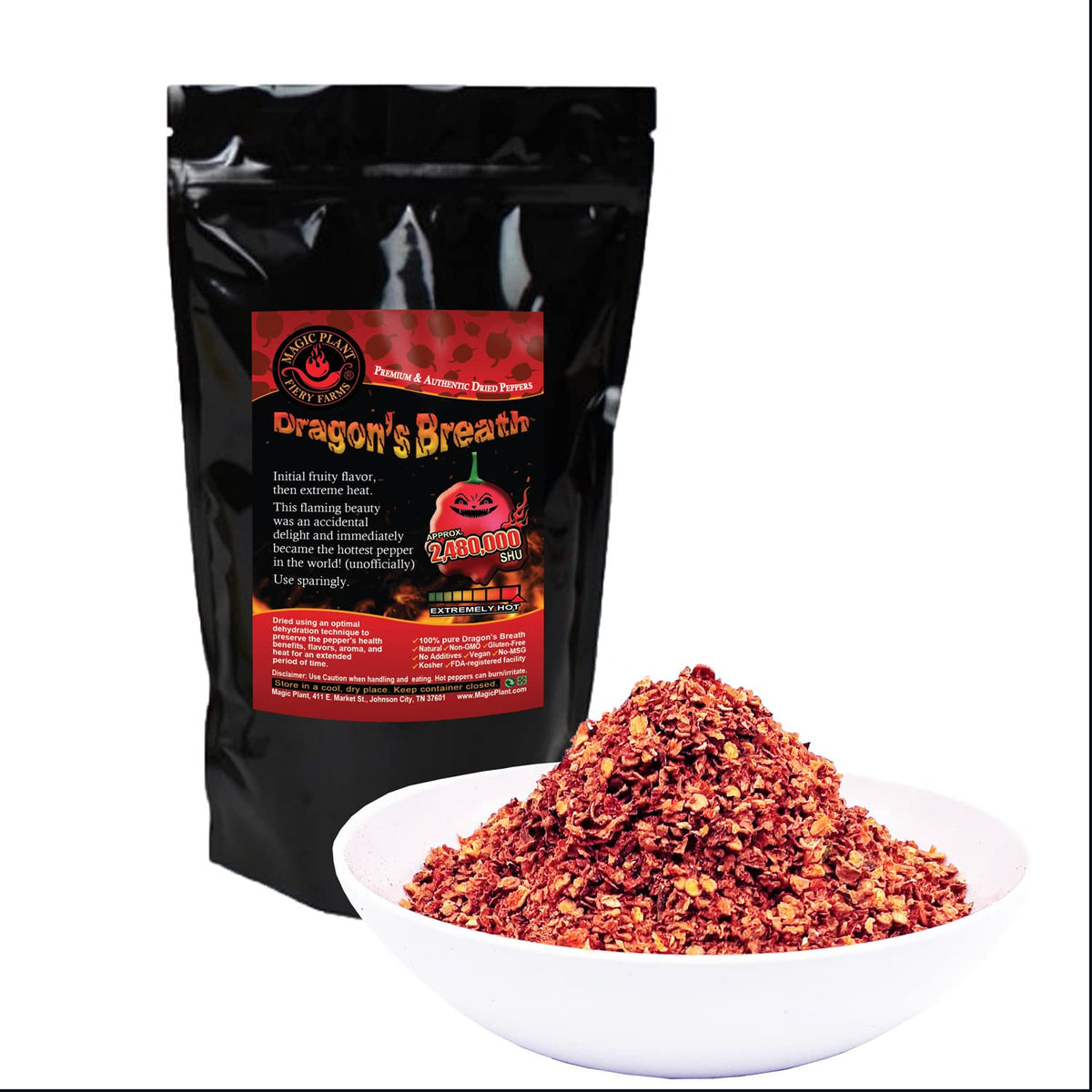 Magic Plant Dragon's Breath Pepper Whole Pods - 1 Kg / 35 oz (Bulk) Intensely Hot Dried Red Chiles - 1.2M to 2M+ SHUs, No Additives