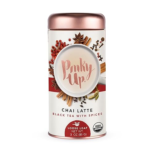 Pinky Up Organic Chai Latte Tea - Whole Leaf Organic Black Tea, 40-60mg Caffeine Per Serving, Naturally Calorie Free & Gluten Free Flavored Tea, 3 Oz