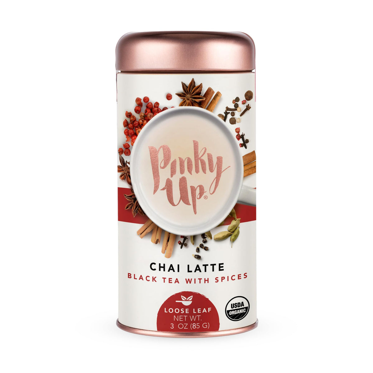 Pinky Up Organic Chai Latte Tea - Whole Leaf Organic Black Tea, 40-60mg Caffeine Per Serving, Naturally Calorie Free & Gluten Free Flavored Tea, 3 Oz