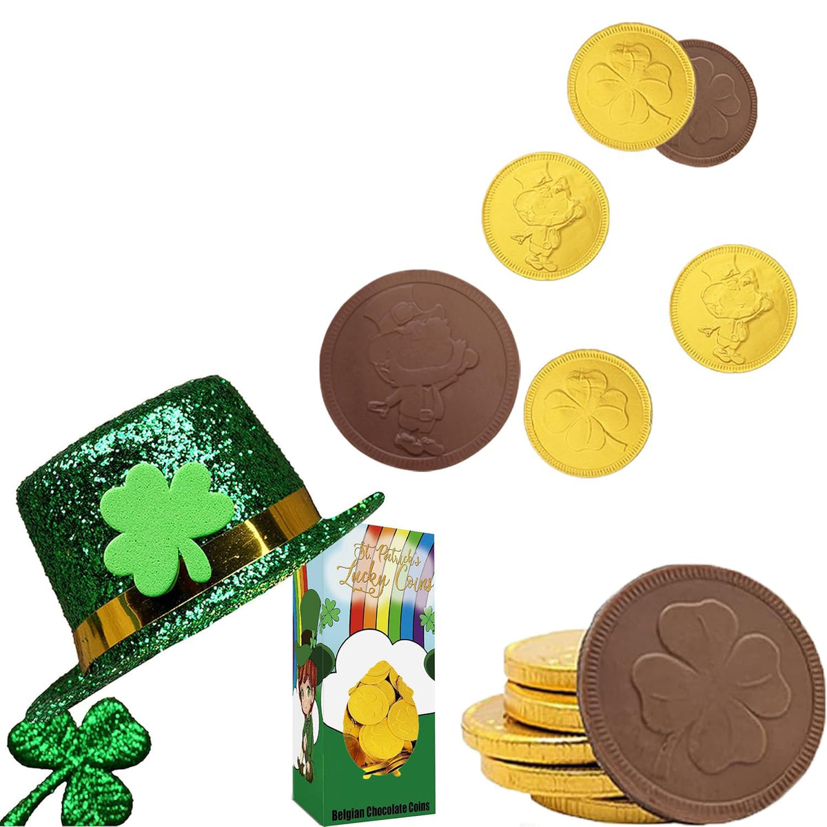 1820-Count St. Patrick's Day Chocolate Coins Leprechaun Lucky Gold Coins, Belgian Milk Chocolate Coins Nut-Free (1820-Pack)