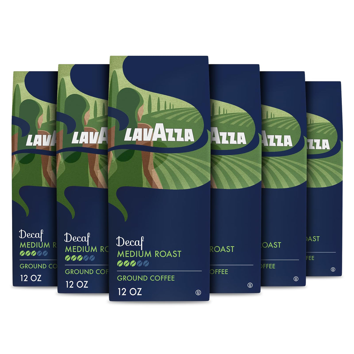 Lavazza Decaf Ground Coffee, Medium Roast, 100% Arabica, 12 oz Bag (Pack of 6)
