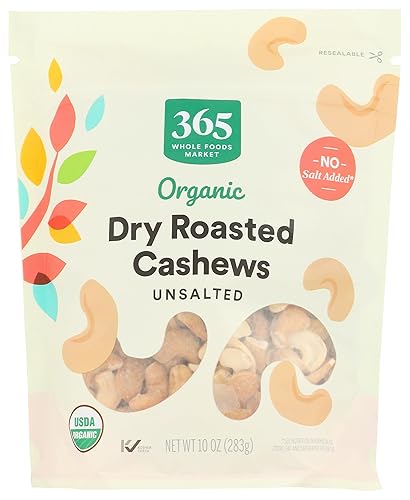 365 by Whole Foods Market, Organic Dry Roasted & Unsalted Cashews, 10 Ounce