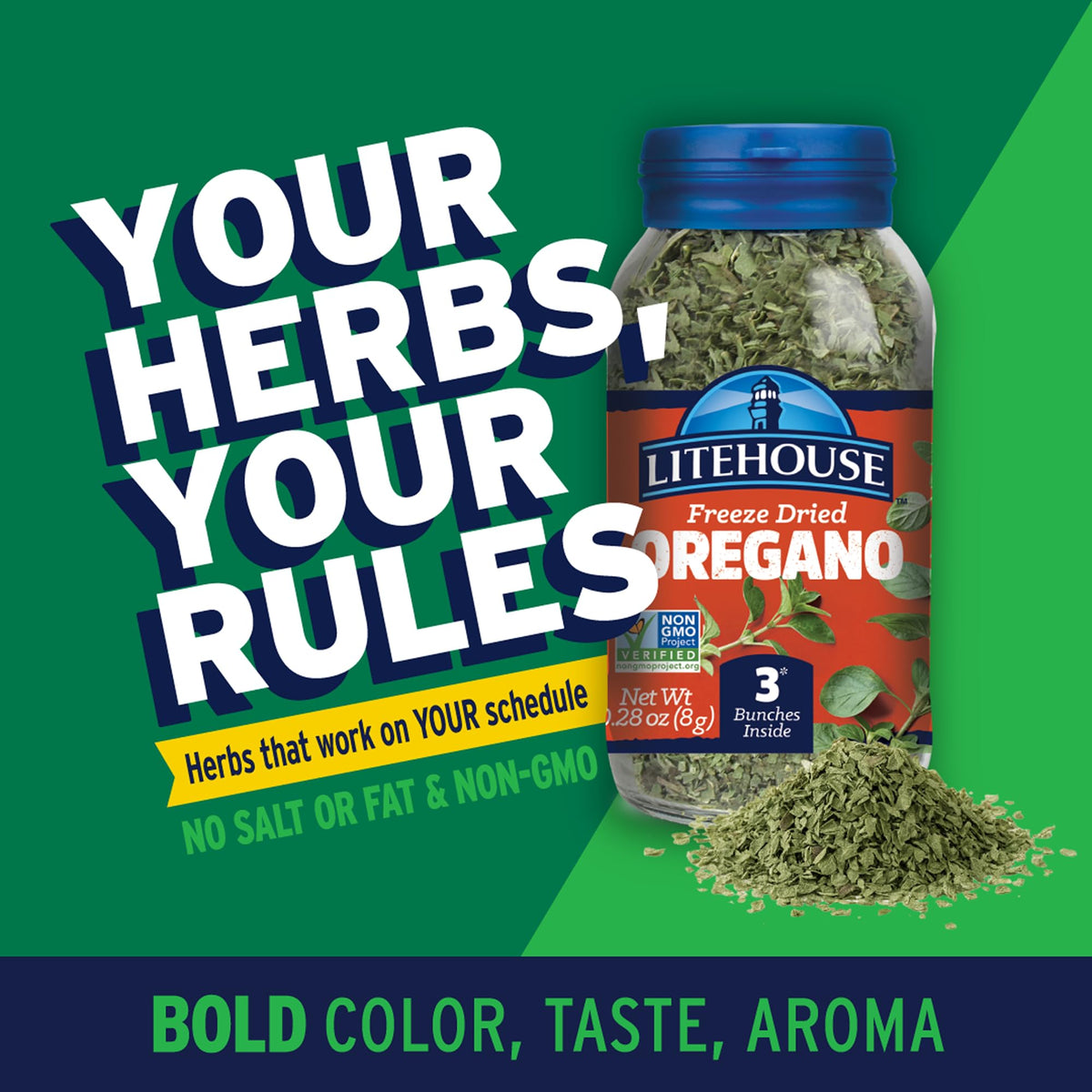 Litehouse Freeze Dried Oregano - Substitute for Fresh Oregano, Jar Equal to 3 Oregano Fresh Bunches, Organic, Oregano Seasoning, Non-GMO, Gluten-Free