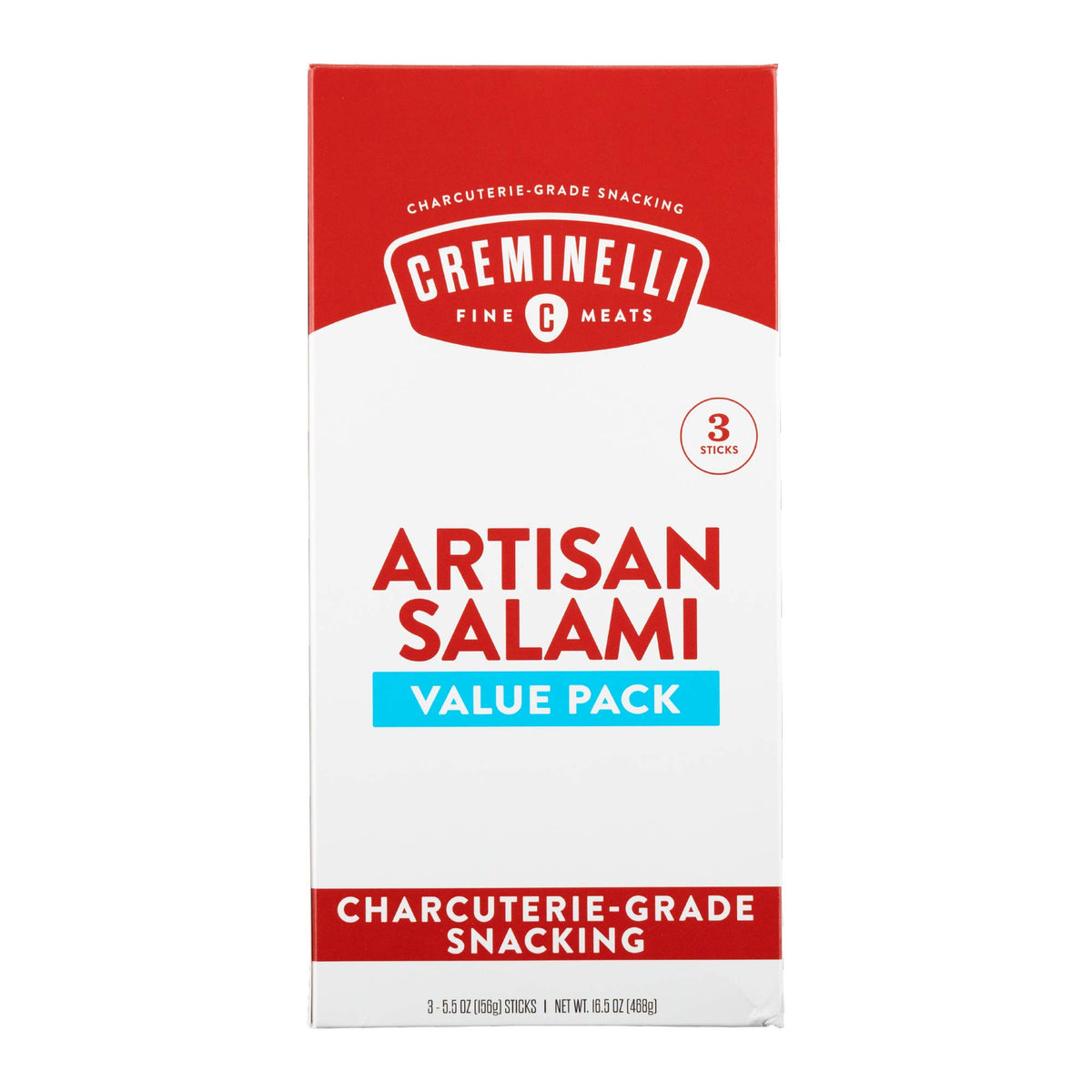 Creminelli Piccante Salami, (3 count, 5.5oz), Humanely Raised Pork*, No Added Nitrates or Nitrites, No Artificial Ingredients, Gluten Free, Keto