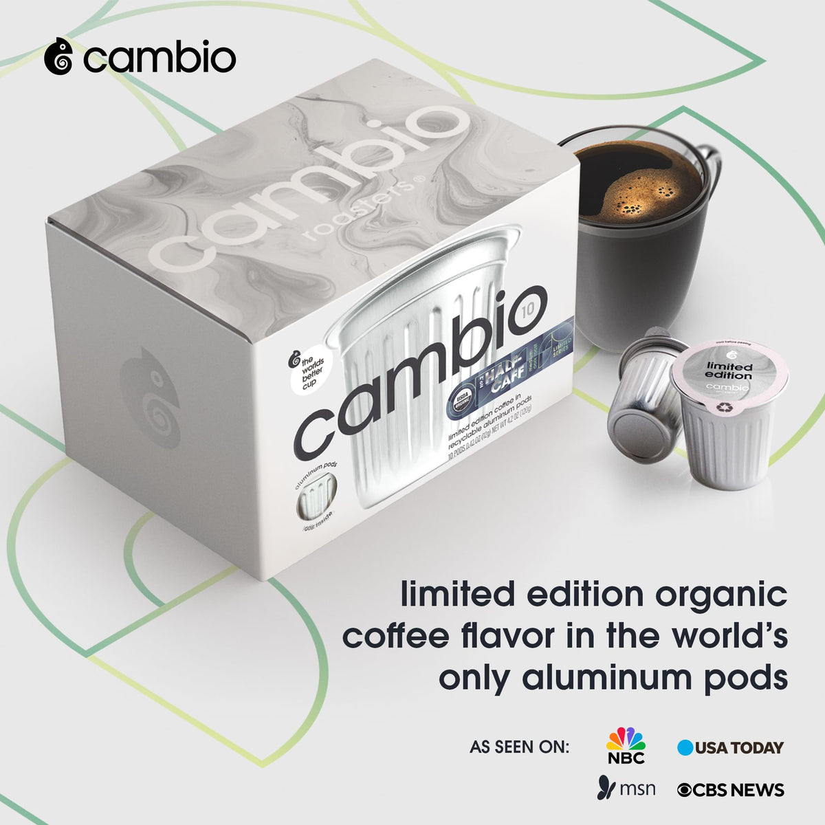 Cambio Roasters Half-Caff Medium-Dark Roast Coffee Pods - The Only Organic Recyclable Aluminum Coffee Pods, Small Batch Roasted, Keurig® Compatible