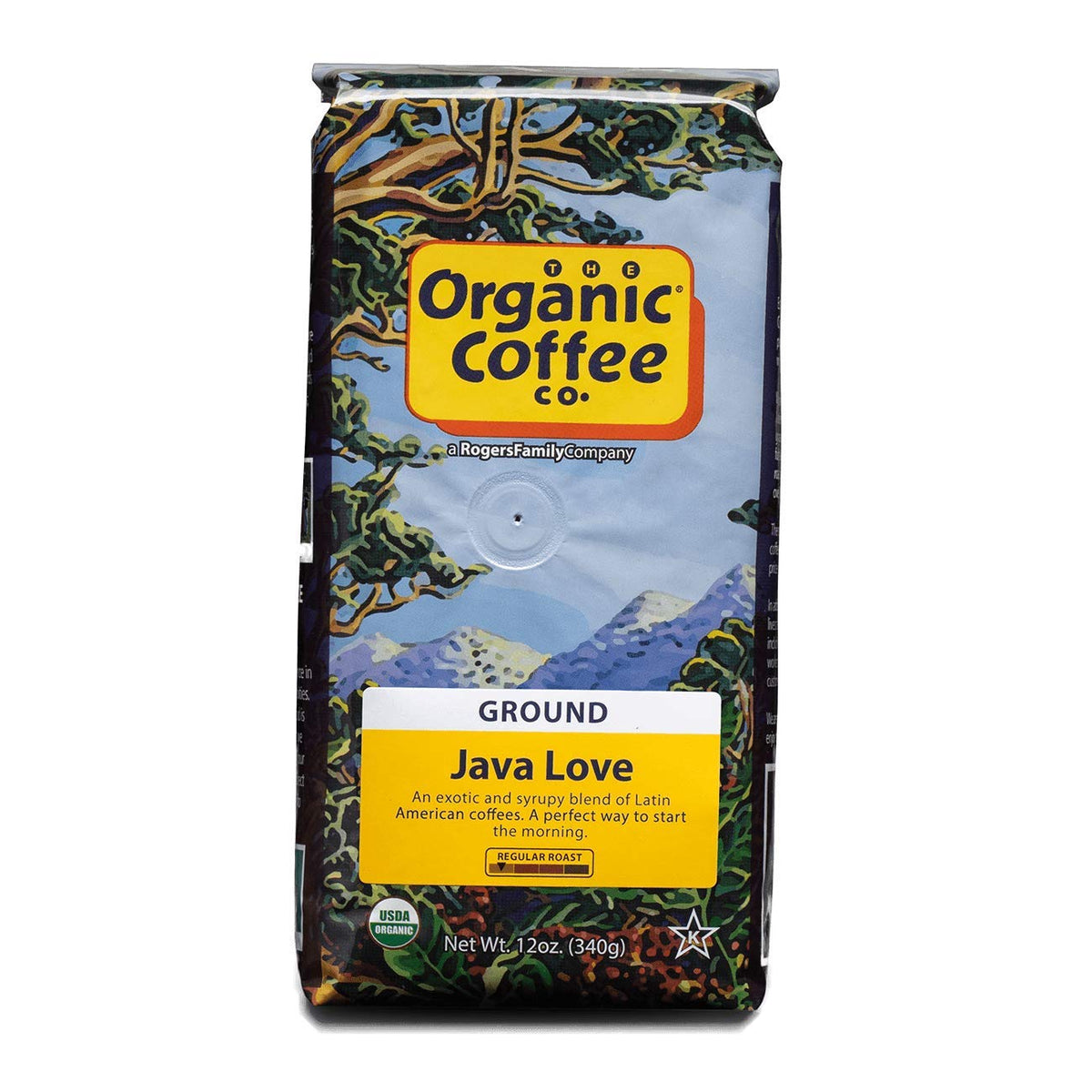 Organic Coffee Co. Java Love Ground Coffee 12 Ounce Medium Light Roast USDA Organic