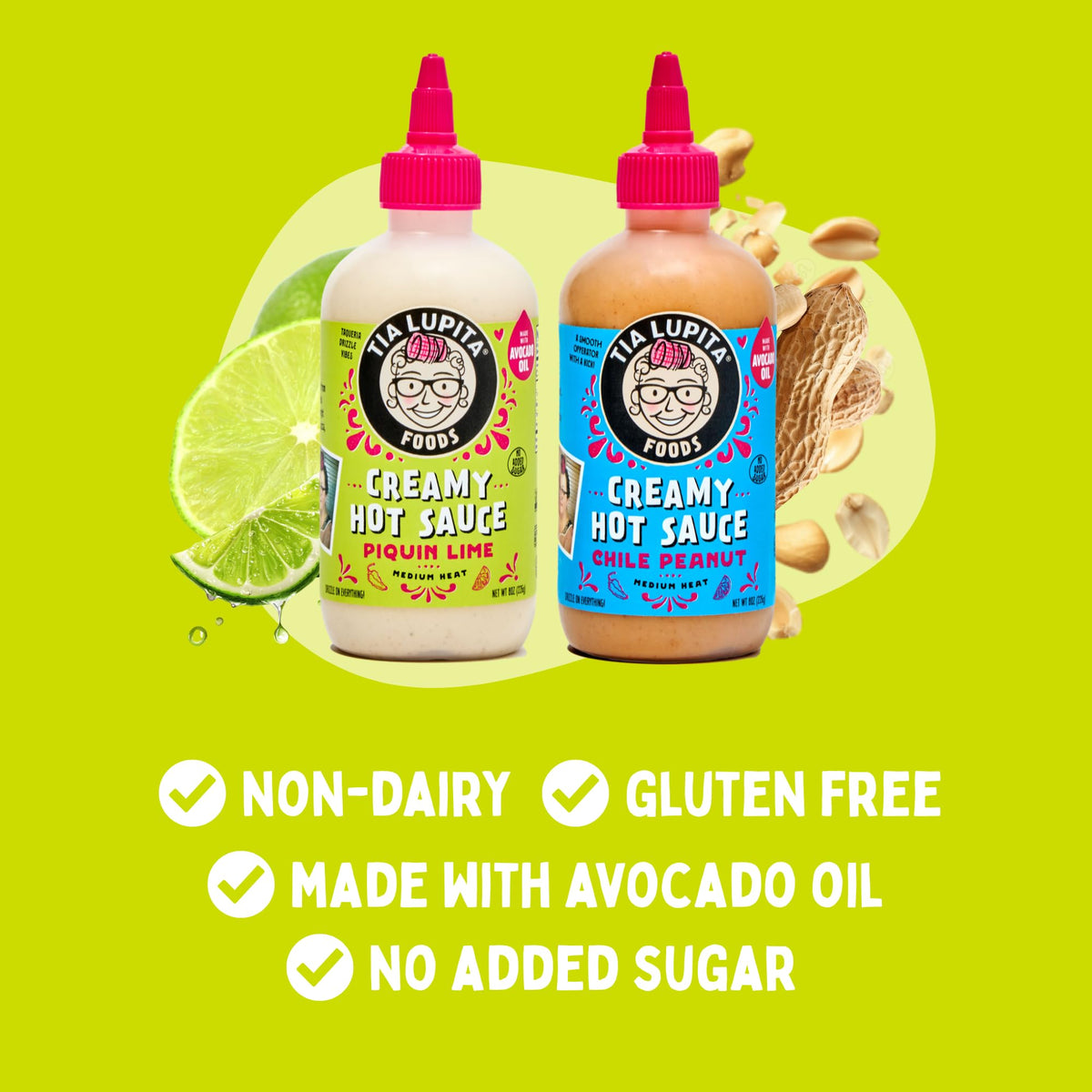 Tia Lupita Creamy Hot Sauce Piquin Lime | Gluten-Free, Non Dairy Made with Avocado Oil, No Added Sugar | 8 Ounce Squeeze Bottle (Pack of 2)