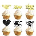 18pcs Black Gold Glitter Dessert Cupcake Pick for Straight Outta 1991 Cheer to 35 Years Old Theme Decor Supplies Happy 35th Birthday Party Decoration