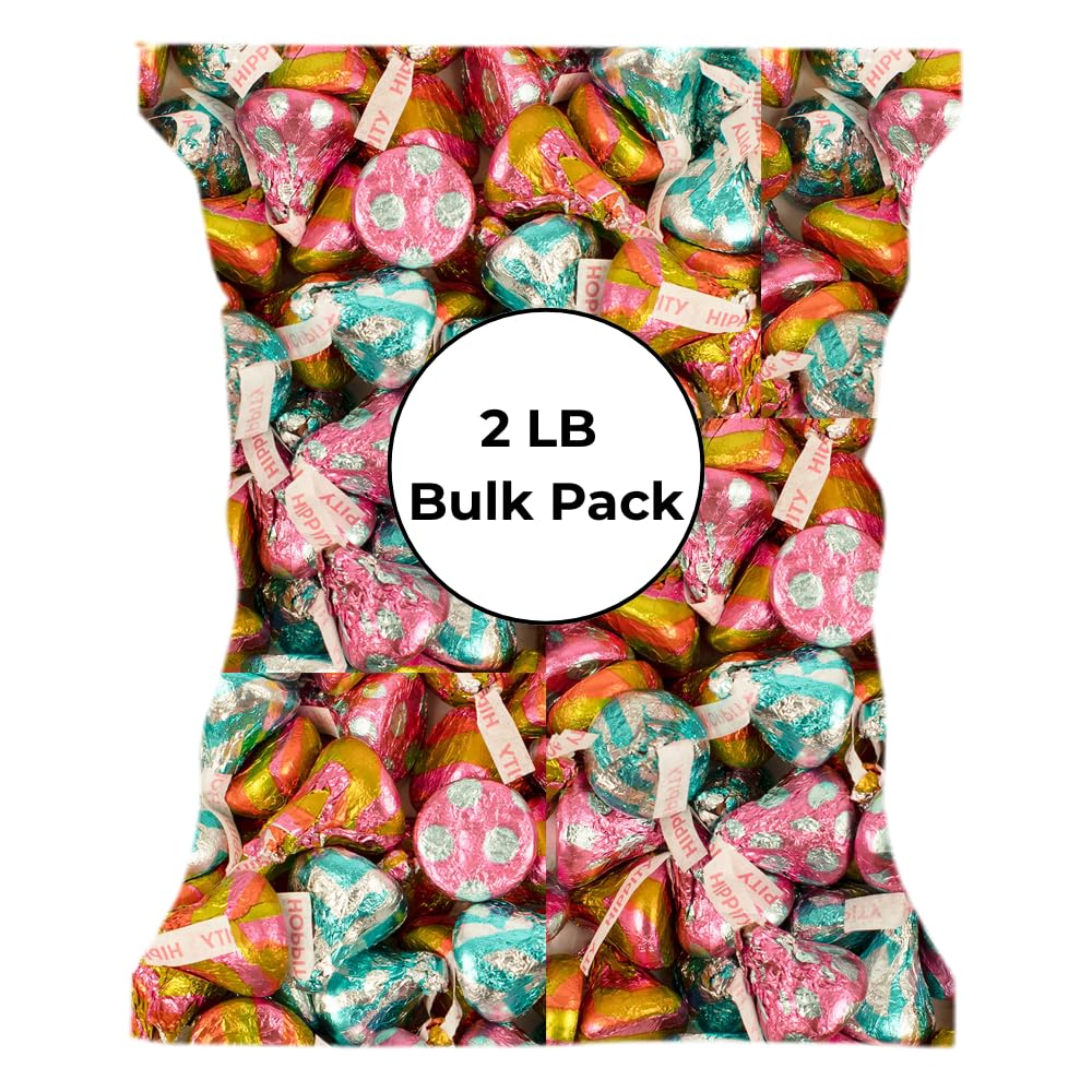 Candykrave Hershey'ss Easter Hippity Hoppity Kisses Milk Chocolate candy - (2LB 180 pcs) - Bulk chocolate Silver Foil Candy variety pack - Delicious