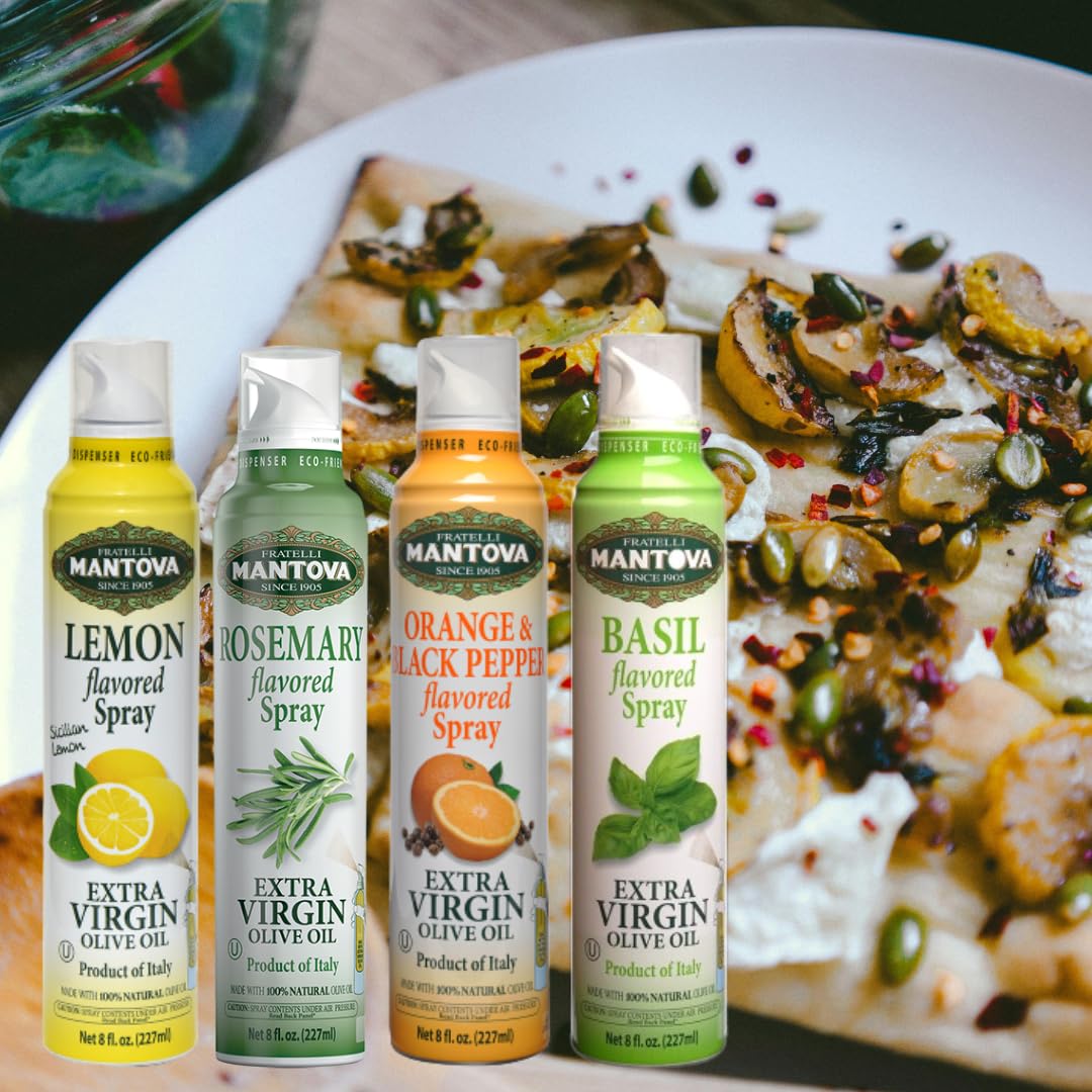 ITALIAN SCENTS Spray Extra Virgin Olive Oil with Basil, Rosemary, Lemon, Orange and Black Pepper (Pack of 4) 8.5 oz each