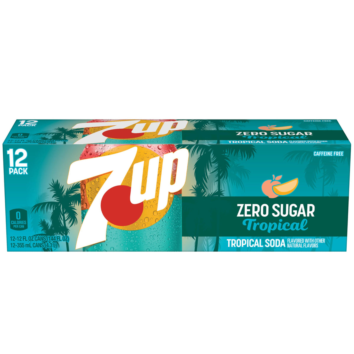 7UP Tropical Zero Sugar Soda, 12 fl oz cans, 12 pack