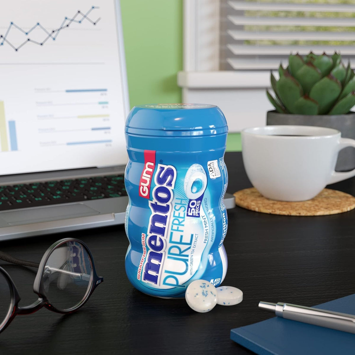 Mentos Pure Fresh Mint Gum 50 PC (Pack of 16)