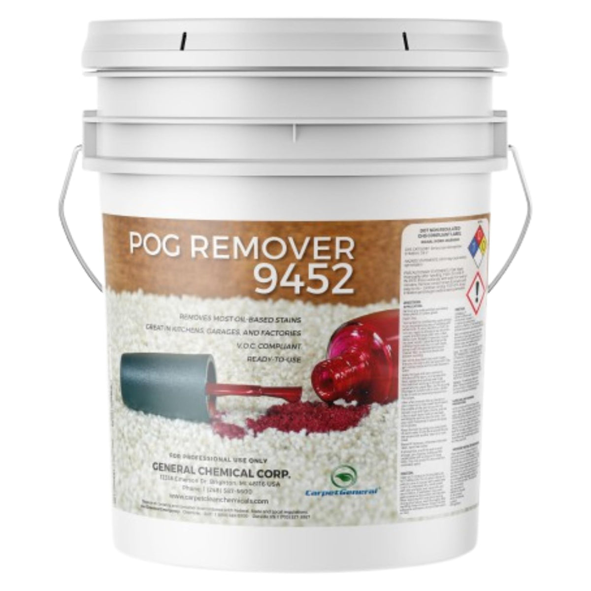 CarpetGeneral - POG Remover 9452 - Carpet Stain Remover and Degreaser - Use For Heavy-Duty Spot Cleaning - Professional Grade Cleaner - 5 Gallon Pail