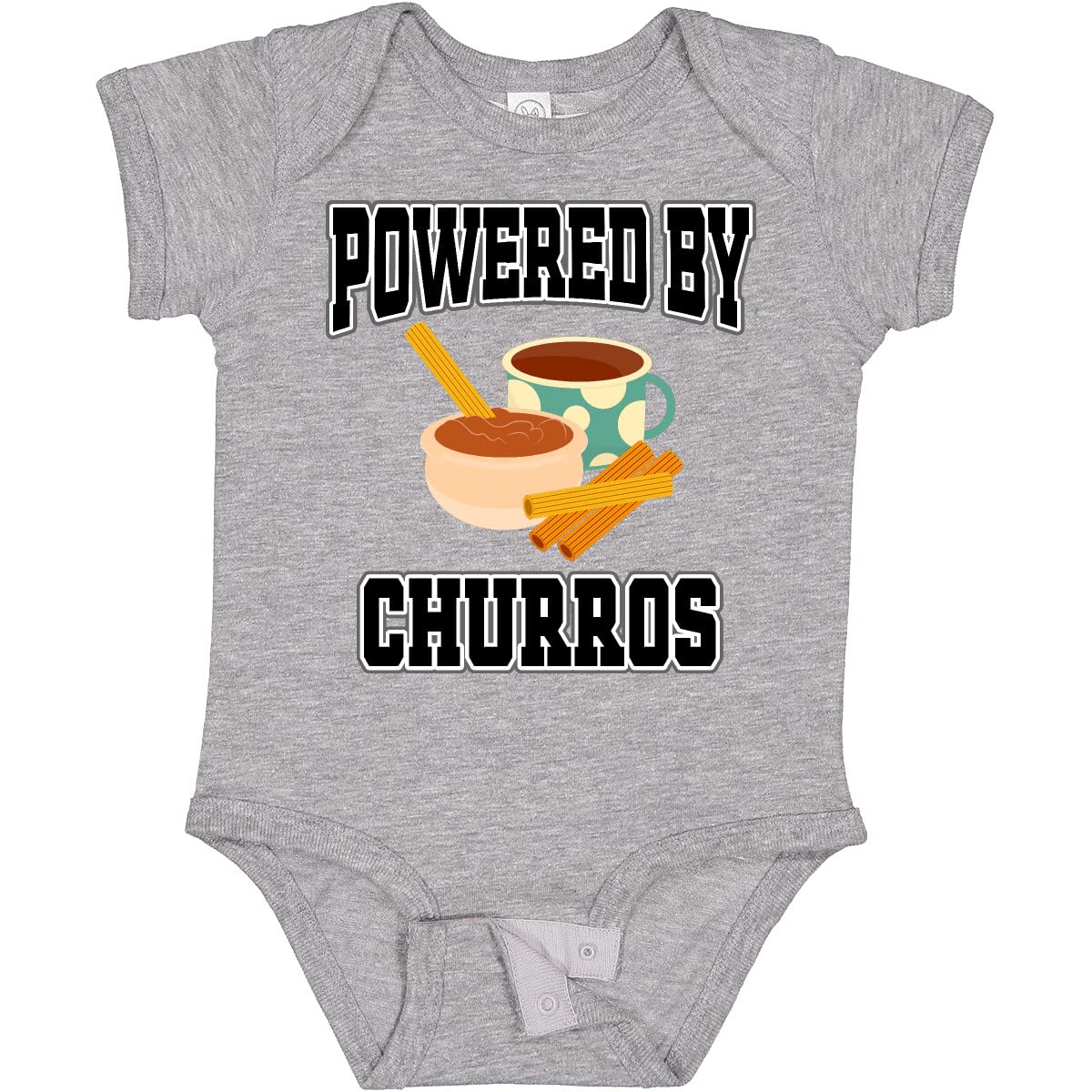 inktastic Powered By Churros and Chocolate Baby Bodysuit 18 Months 0060 Heather Grey 3ed60