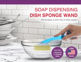 Arrow Dish Sponge w/ Soap Dispenser Handle & 2 Refill Sponges - Fillable Dish Wand for Quick, Convenient Cleaning - Easy to Refill - Built-In Scrubber