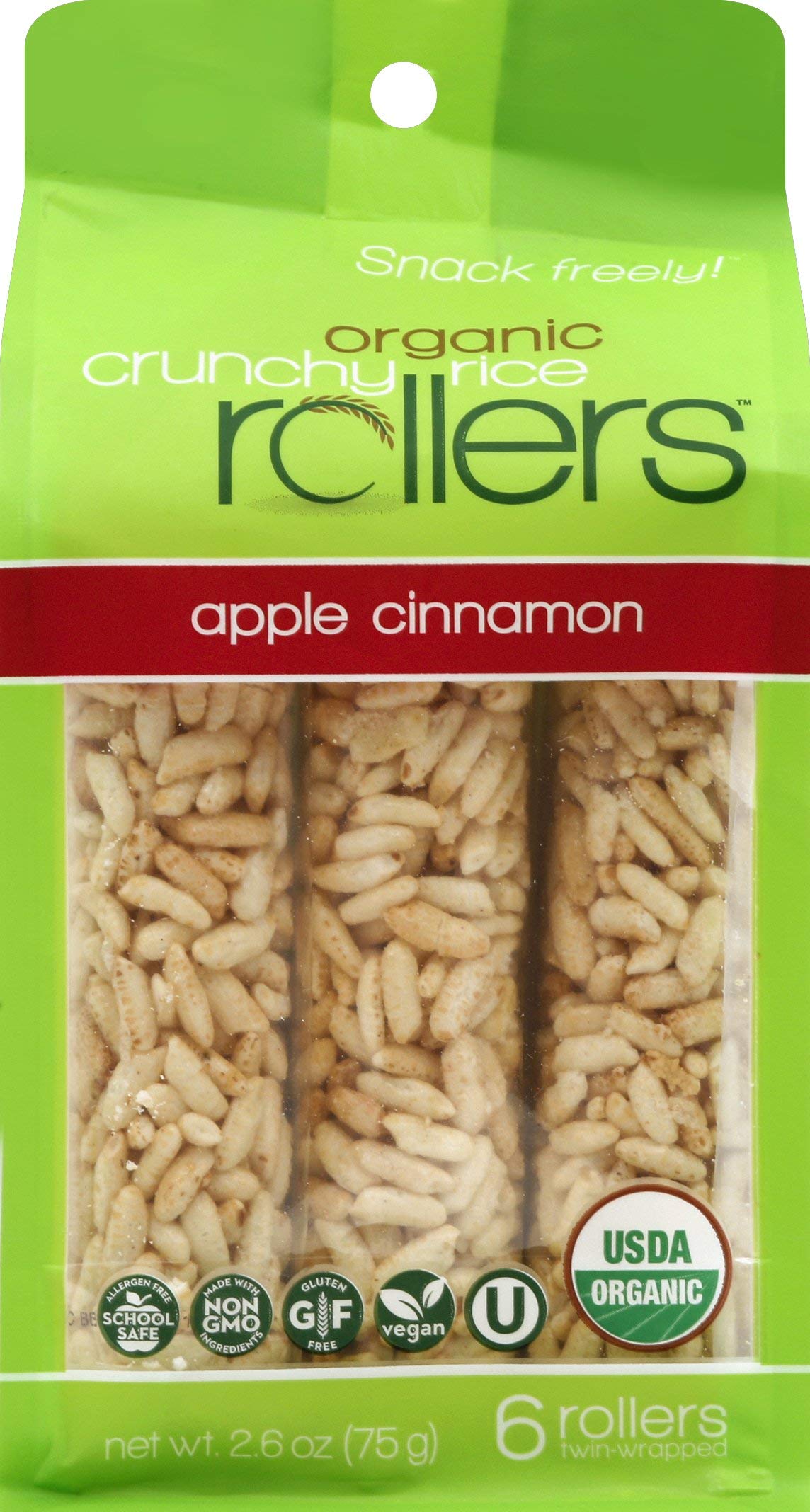 CRUNCHY ROLLERS Organic Apple Cinnamon Rice Rollers 6 Count, 2.6 OZ