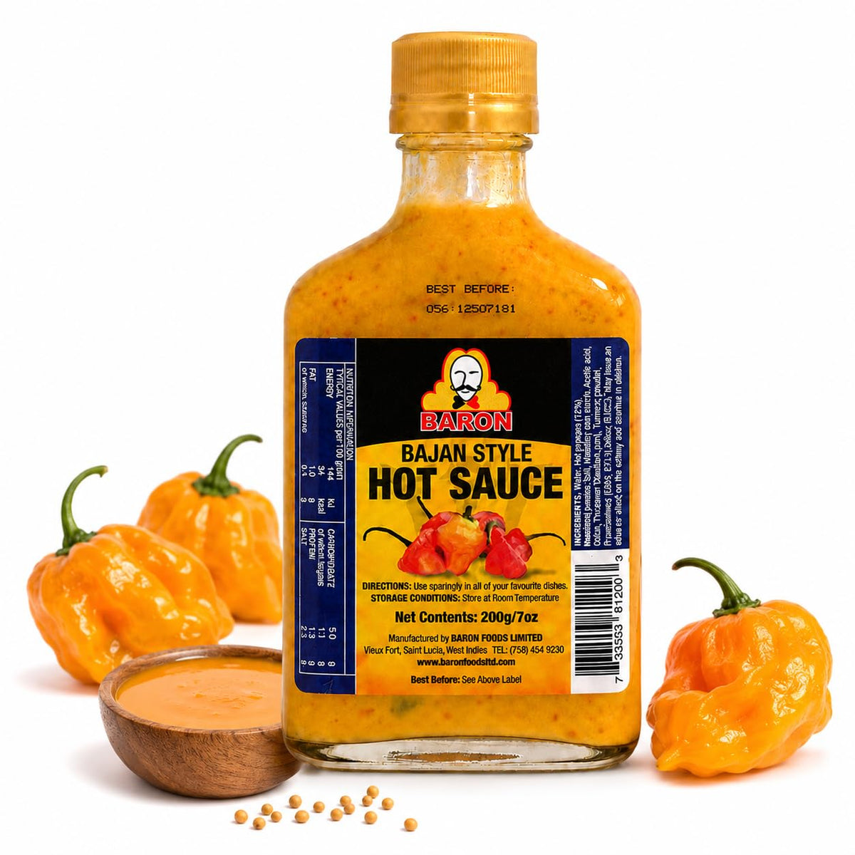 Baron Bajan Style Hot Sauce 7 Ounces (200 grams)