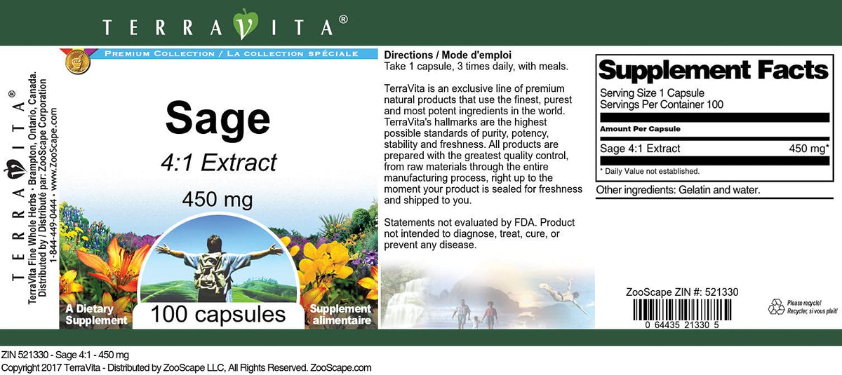 Sage 4:1-450 mg (100 Capsules, ZIN: 521330) - 3 Pack