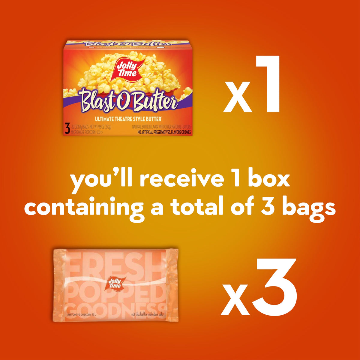 Jolly Time T Blast O Butter Microwave Popcorn, 3.2 Ounce (Pack of 3)