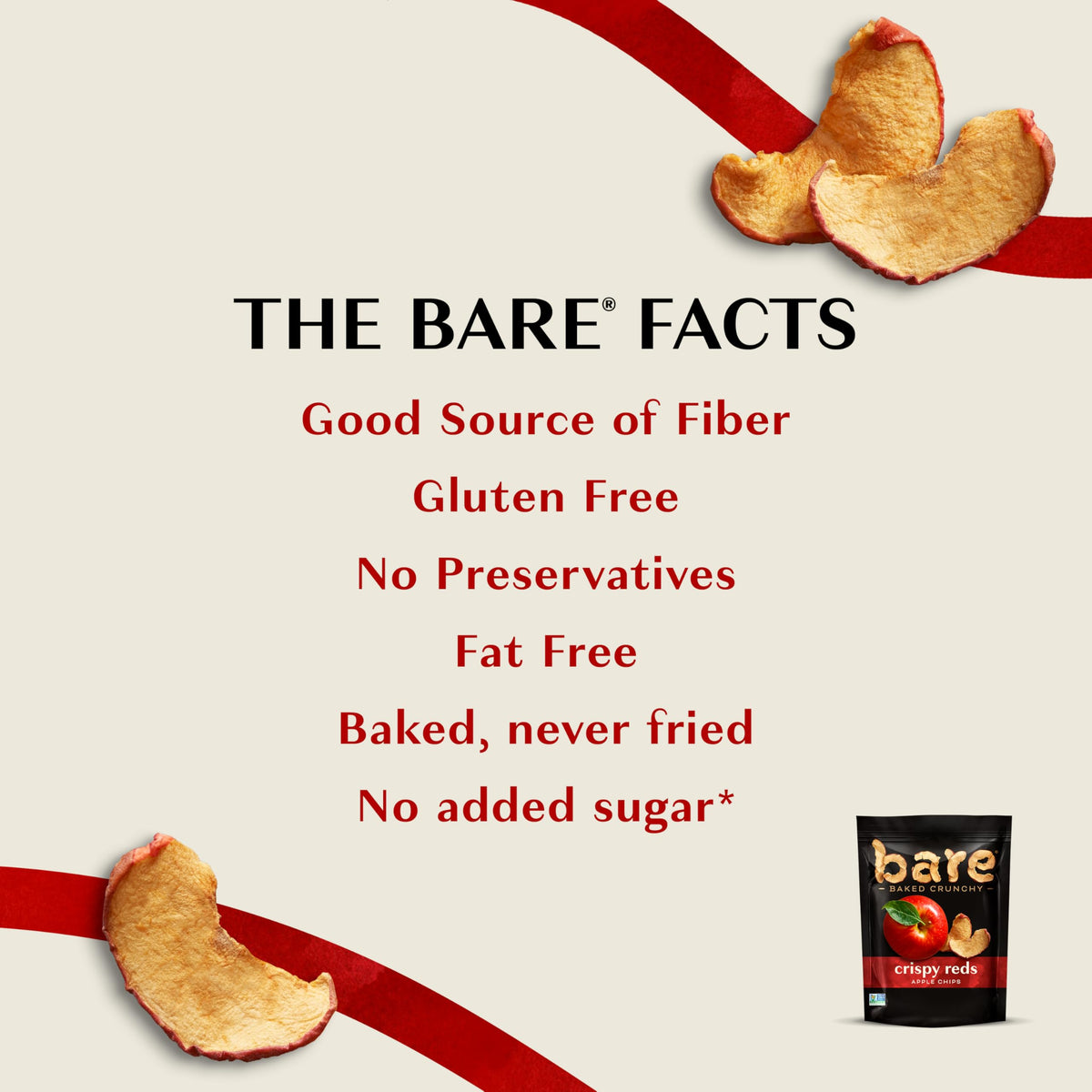 Bare Baked Crunchy, Apples Fuji & Reds, 3.4 Ounce (Pack of 6)