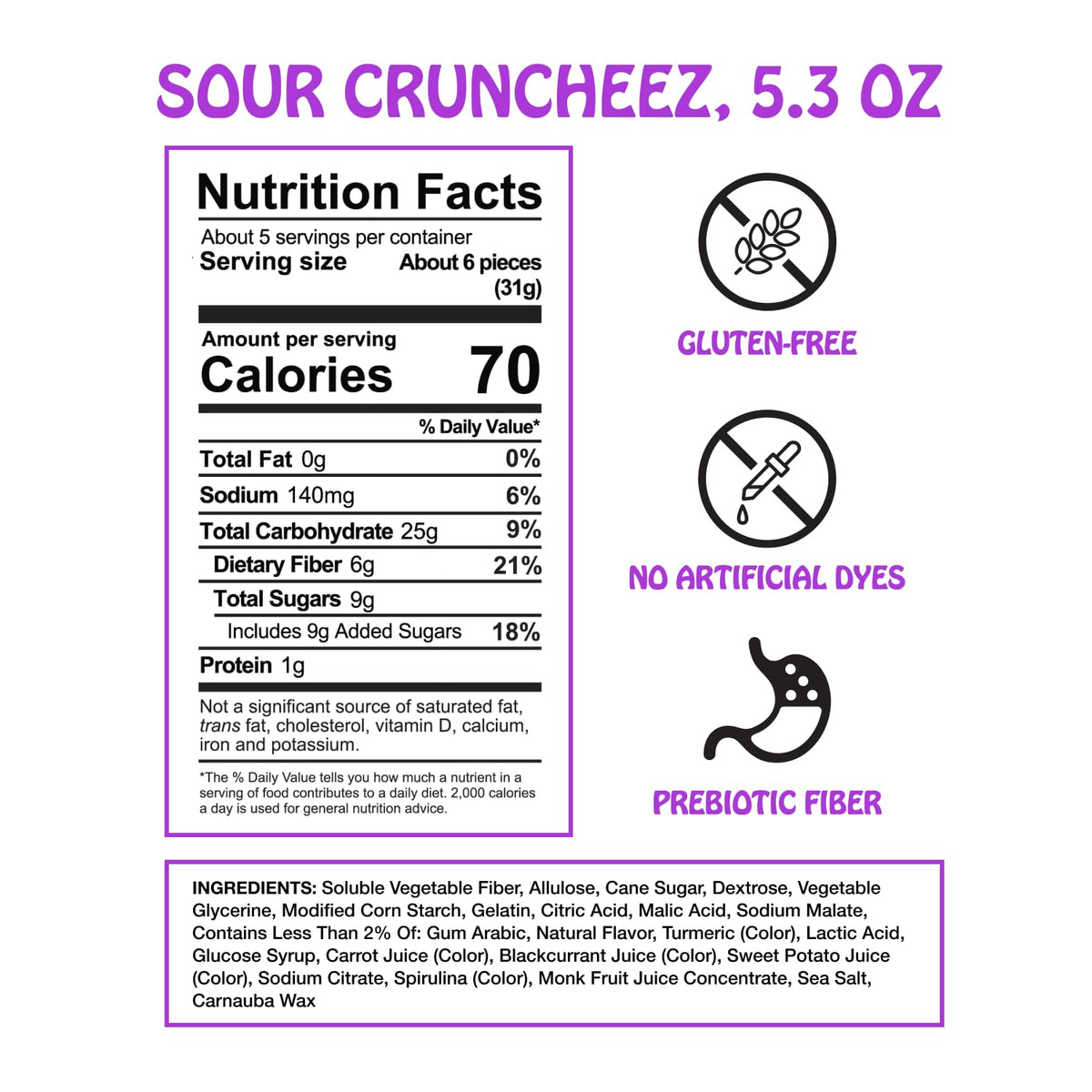 Rotten Sour Gummy Cruncheez - Low Sugar, Low Calorie, 5g Gut-Friendly Prebiotic Fiber, Gluten Free Candy, No Artificial Dyes - 5.3 oz Share Pack [4