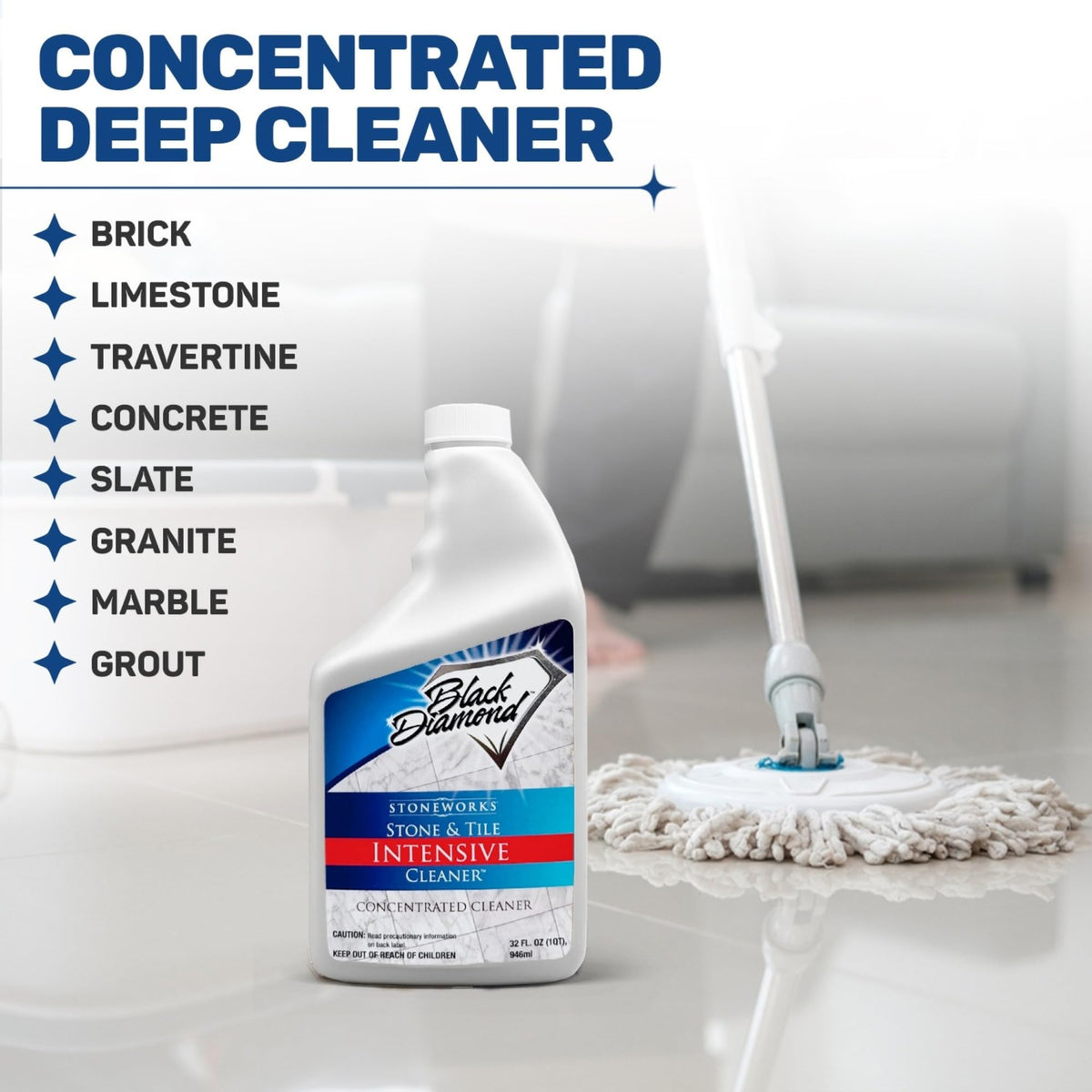 Black Diamond Stoneworks Stone & Tile Intensive Cleaner - Professional Deep Cleaner for Marble, Limestone, Travertine, Granite, Slate, Ceramic