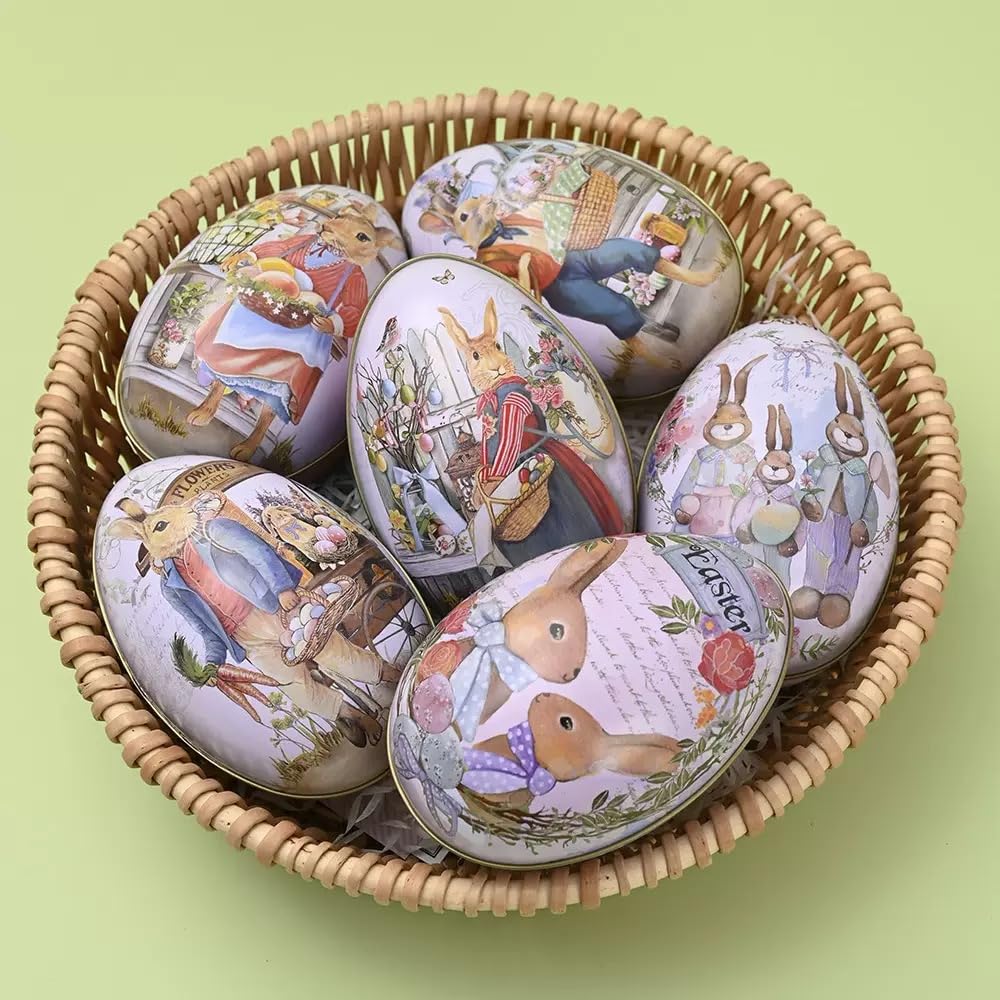 LASIYUAN 4pcs Pieces Painted Eggshell Style tin Box for Easter?Reusable Metal Egg Tins by ?for Easter Parties Decorations Storage Style (4 small)
