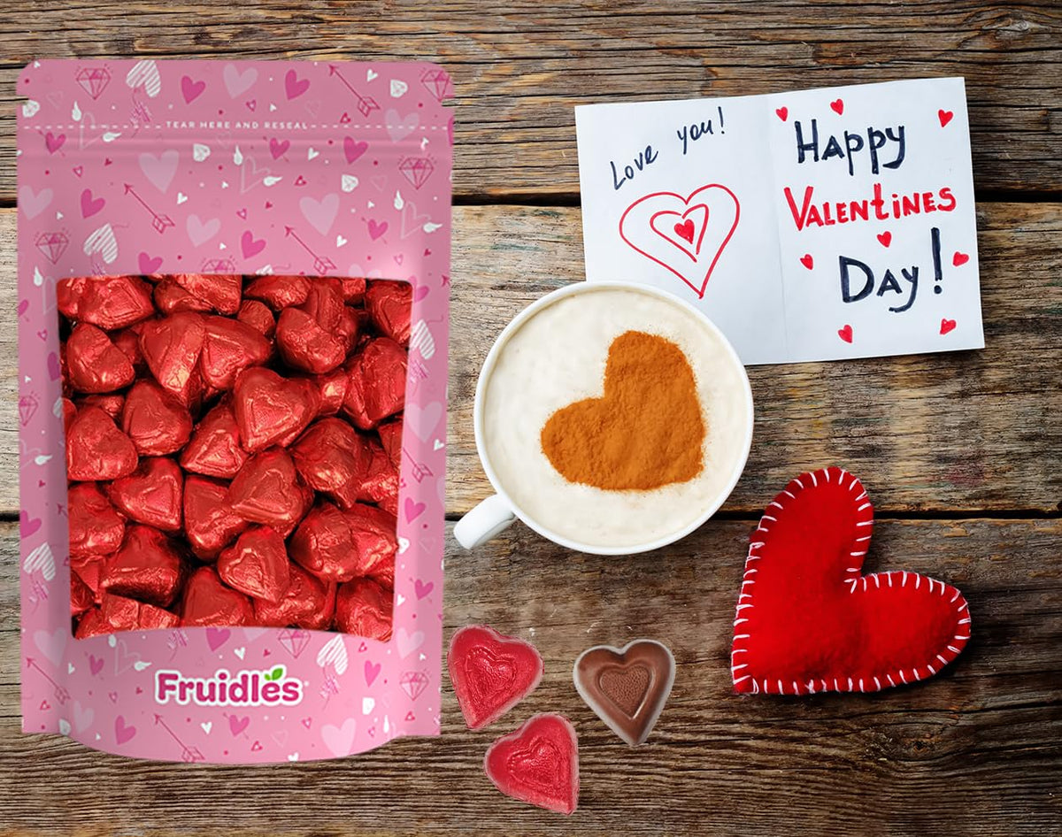 5 Pounds Fruidles Valentine's Milk Chocolate Hearts, Party Bag Fillers, Red Individually Wrapped Foils, Kosher Certified