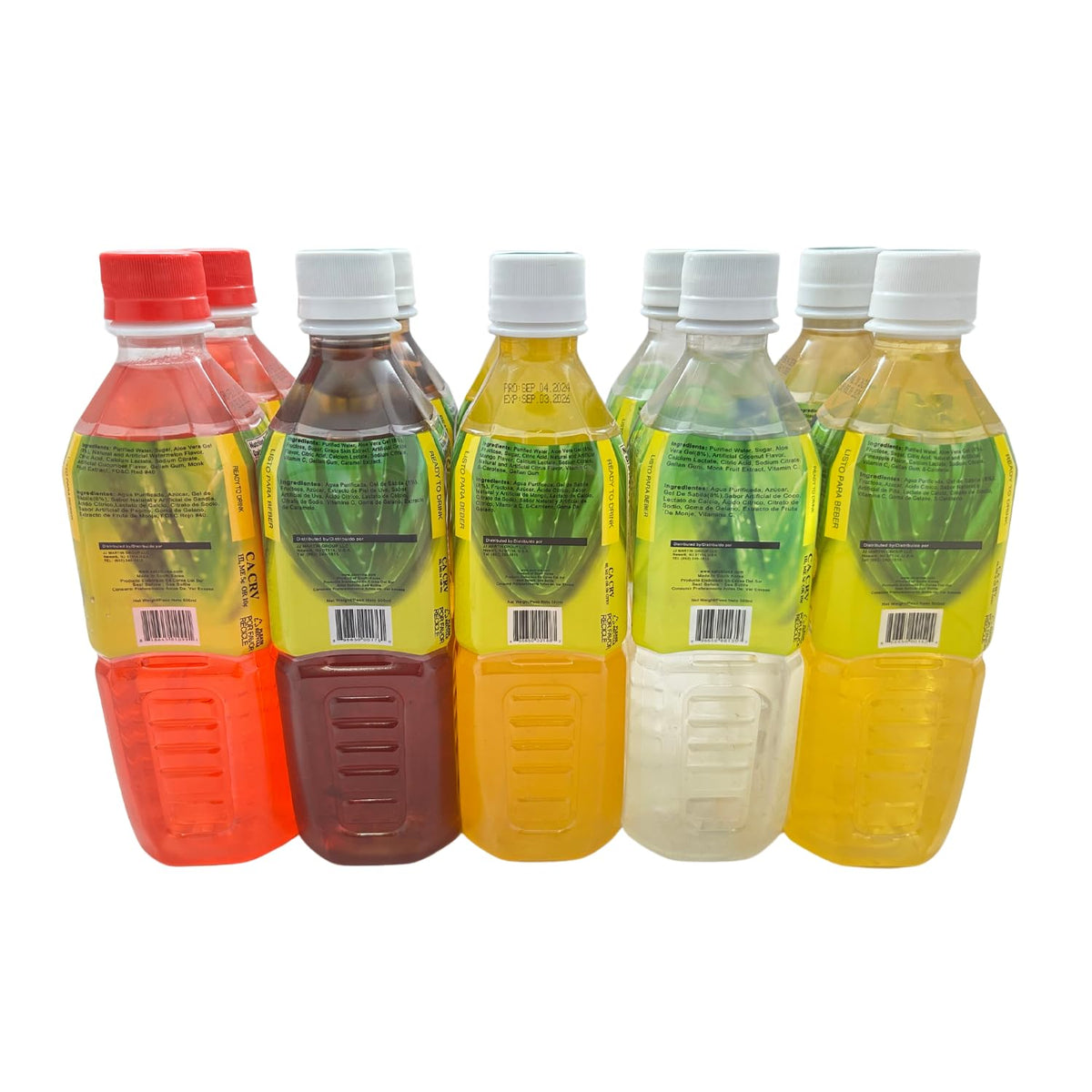 Aloevine Fruity Fun Variety Pack |16.9 oz. pack of 10 l 2 watermelon, 2 grape, 2 mango, 2 coconut, 2 pineapple | plant based Vegetable Korean drinks